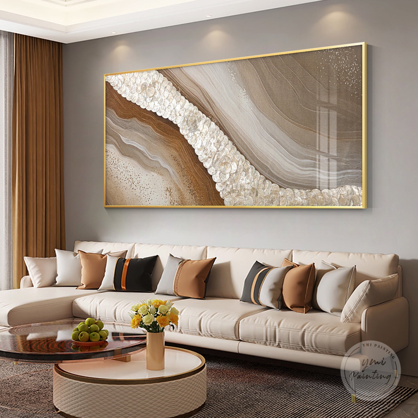 Handcrafted capiz shell decor with reflective textures and organic patterns.