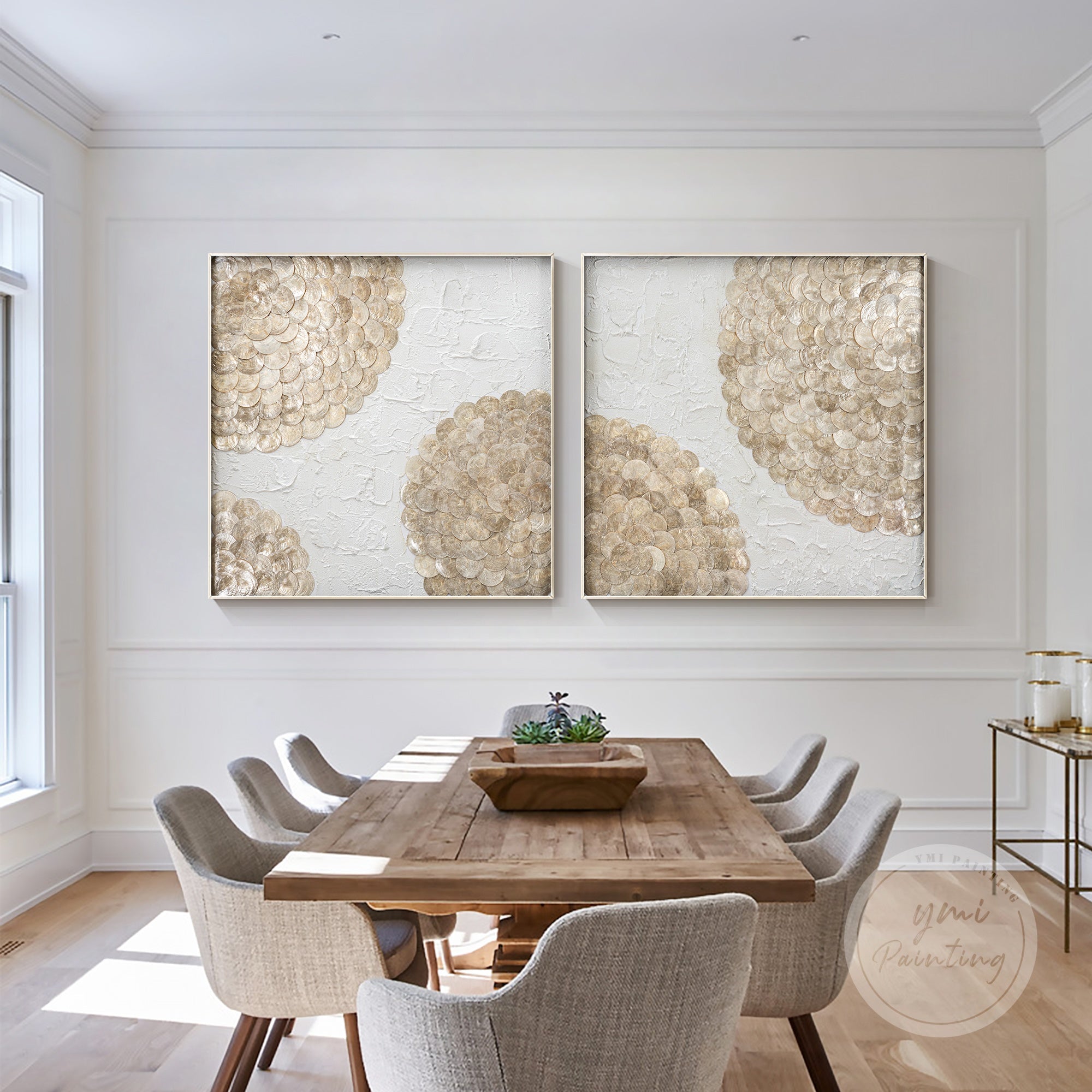 3D capiz shell art in soft neutral tones, bringing tranquility and elegance to modern interiors.
