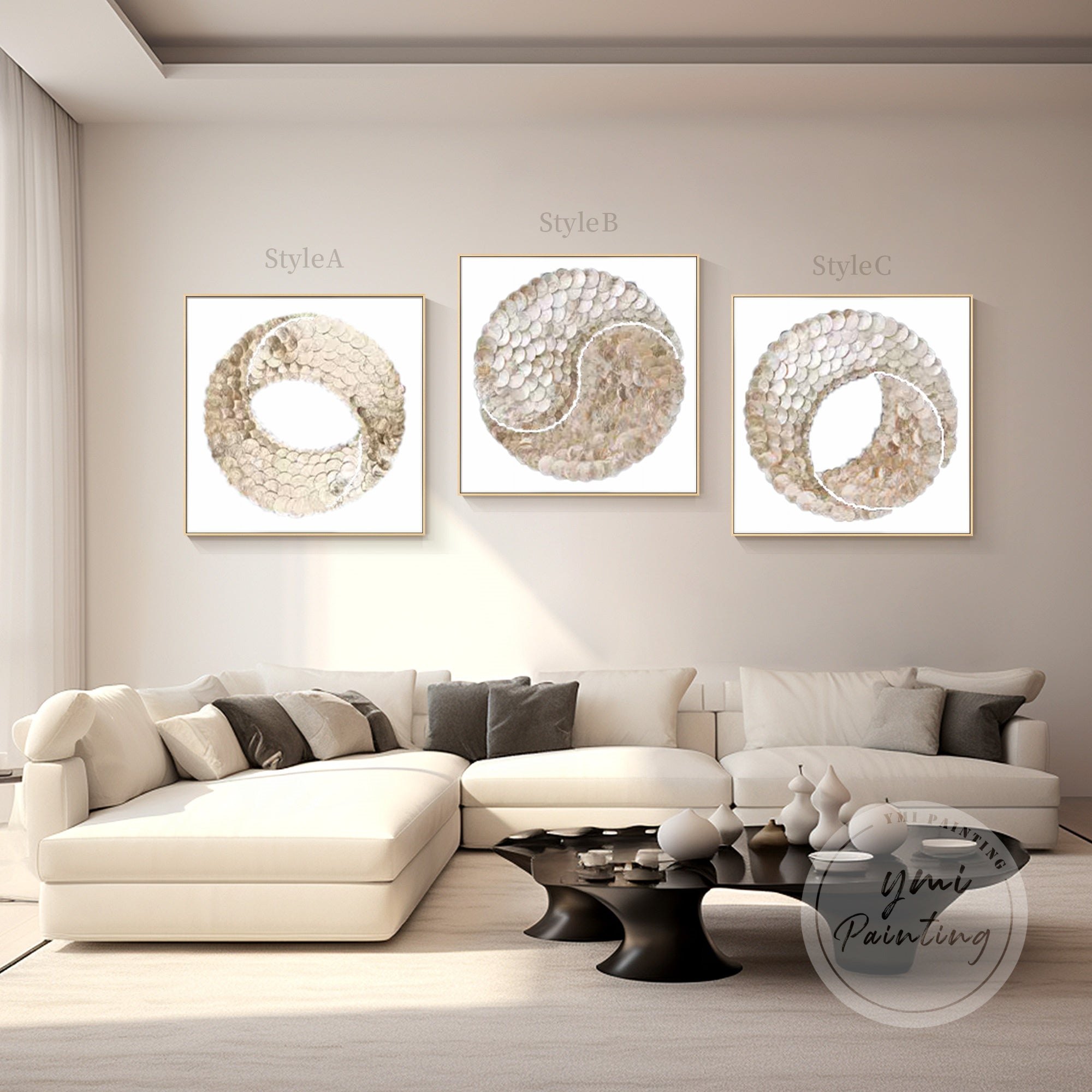 Large Yin-Yang Wall Art made from natural capiz shells, symbolizing harmony, duality, and elegance.