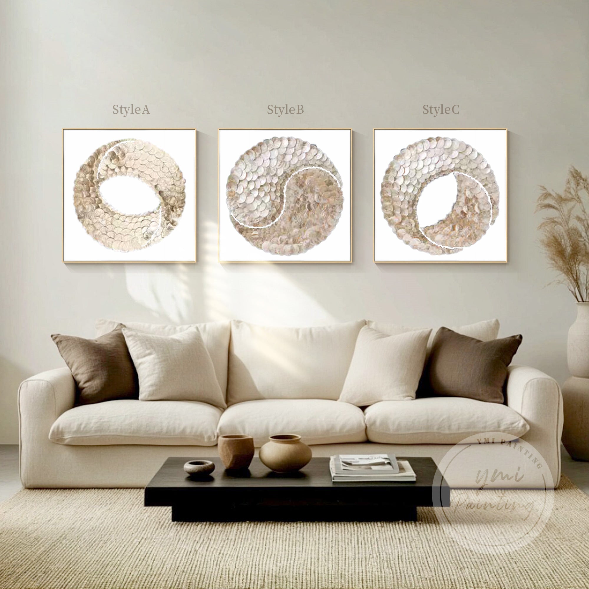 3D Yin-Yang Capiz Art with hand-laid shells, representing balance, peace, and high-end taste.