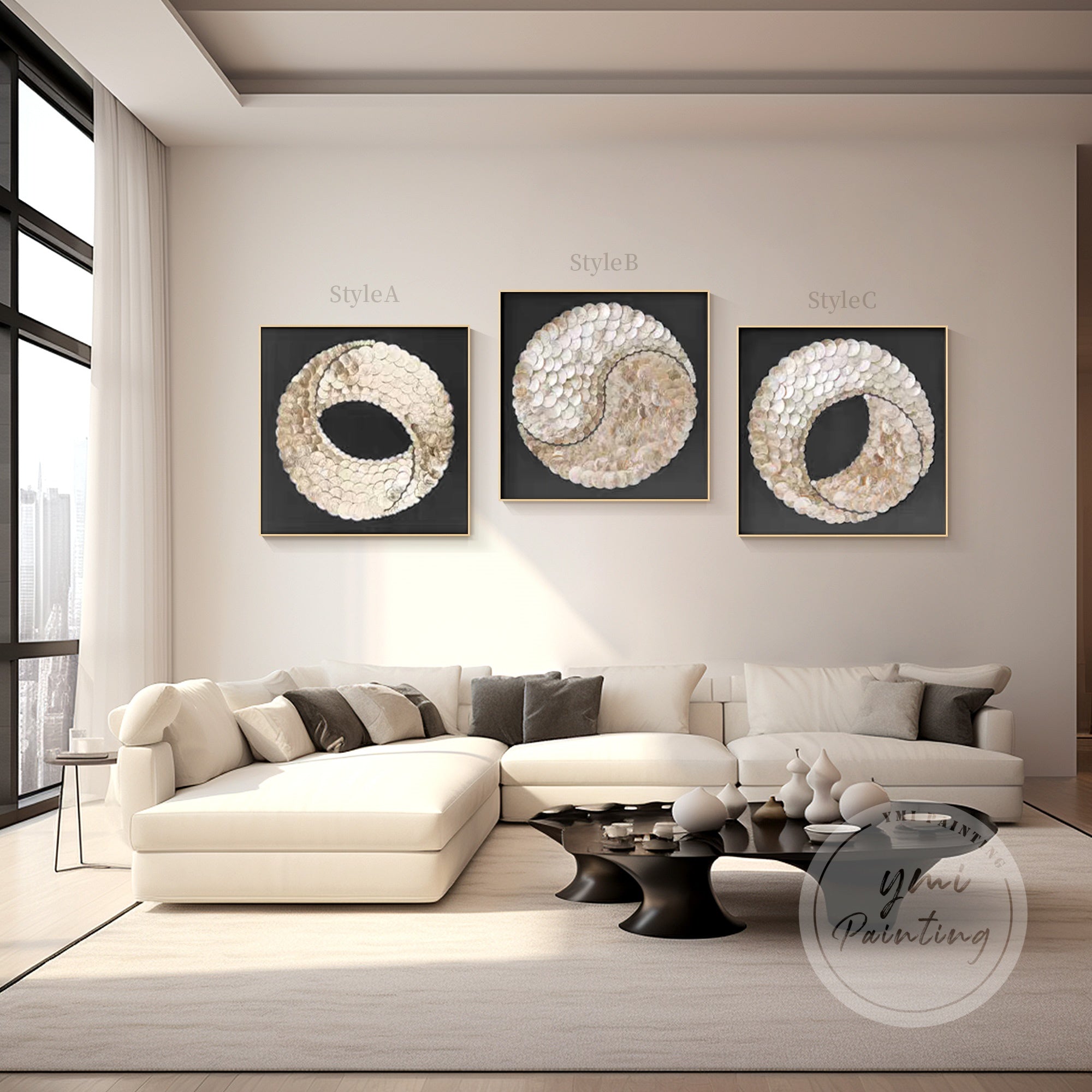 Statement capiz shell art for office lobbies and stairwells.