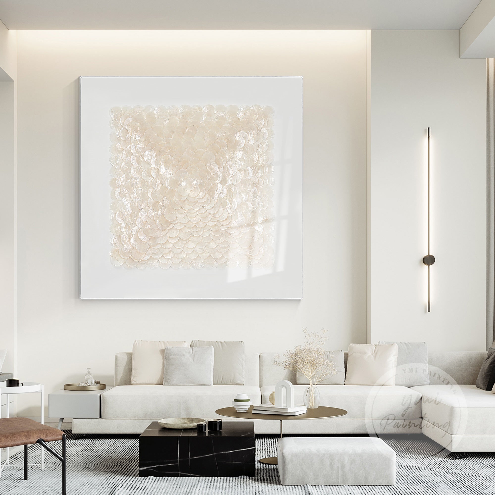 Original 3D Gold Capiz Shell Wall Art featuring luxury textures and coastal charm for elegant home decor.