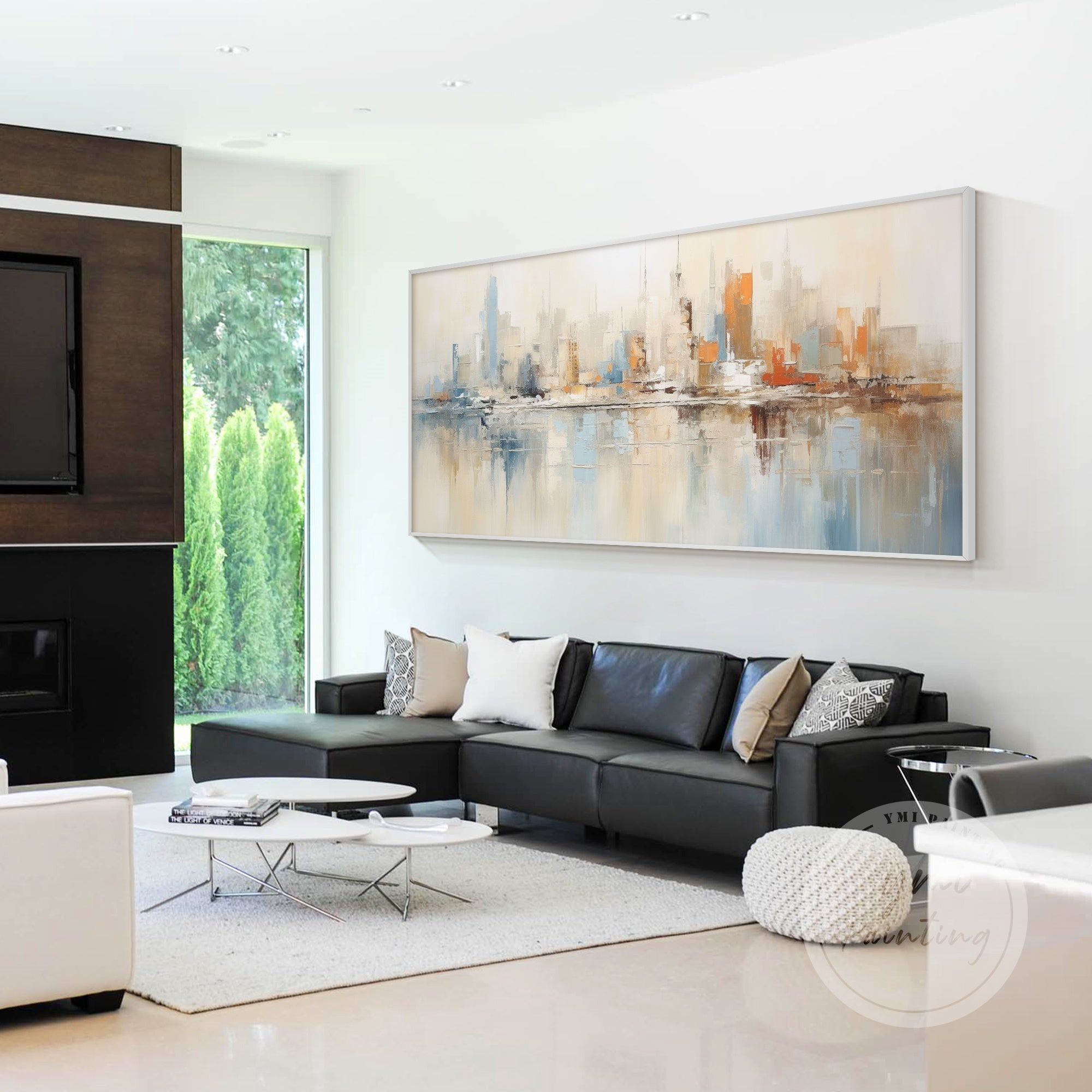 Original large Chicago cityscape wall art with muted tones for a sophisticated look.