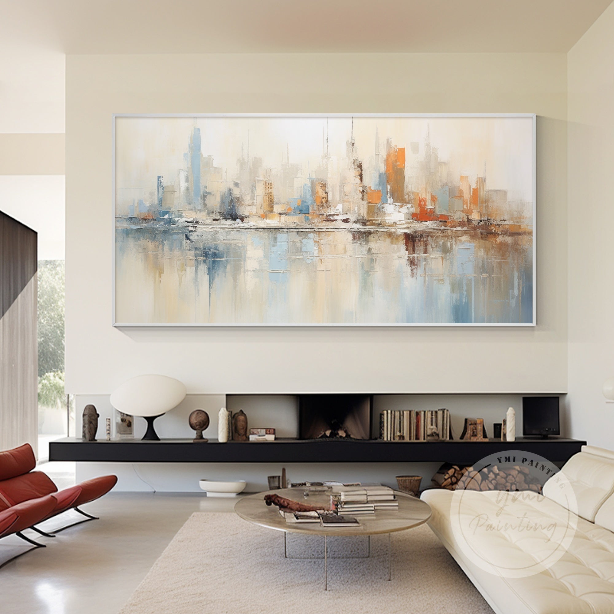 Large urban cityscape artwork of Chicago, capturing the city’s energy in subtle colors.