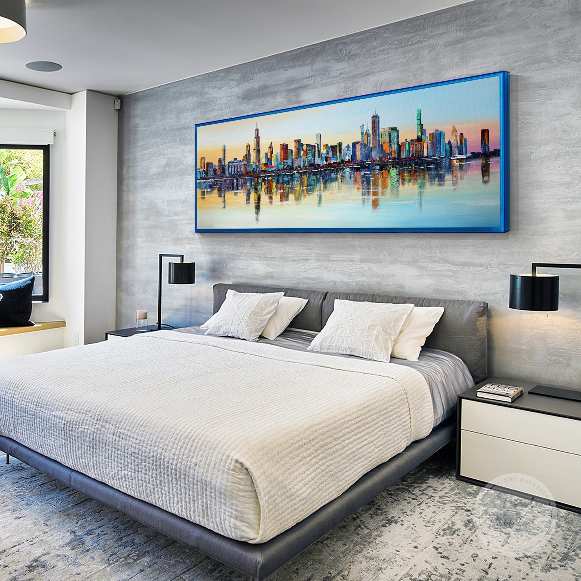 Chicago abstract art on canvas, ideal for contemporary living rooms or offices.