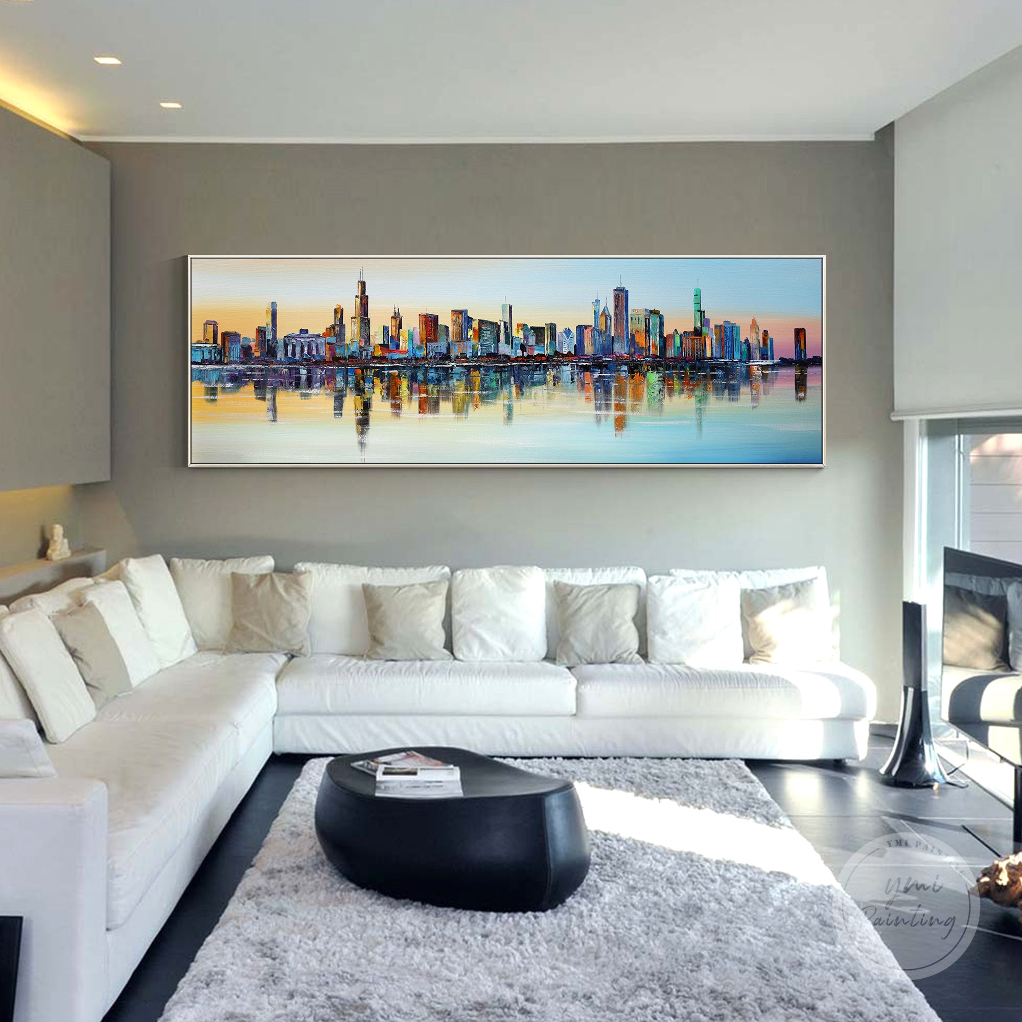 Contemporary abstract art of Chicago, perfect for modern offices, living rooms, or urban spaces.