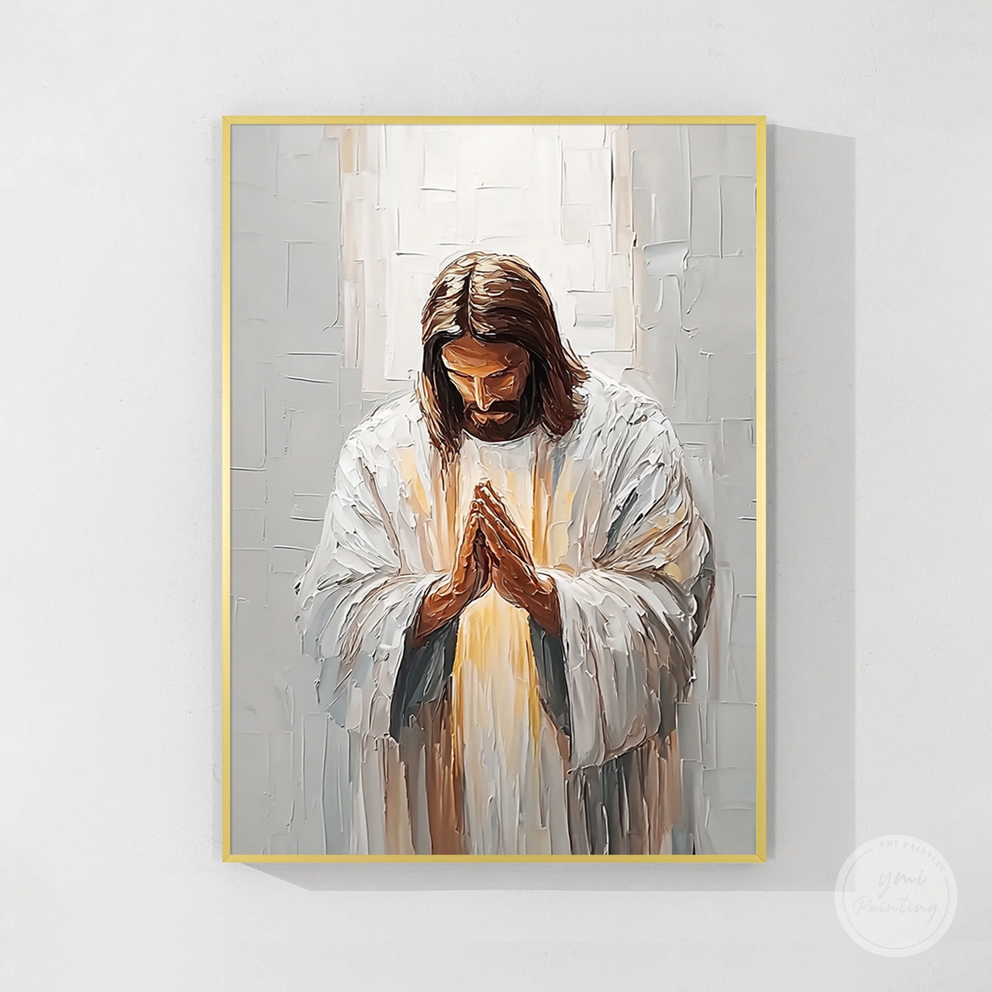 christ prayer painting textured canvas decor