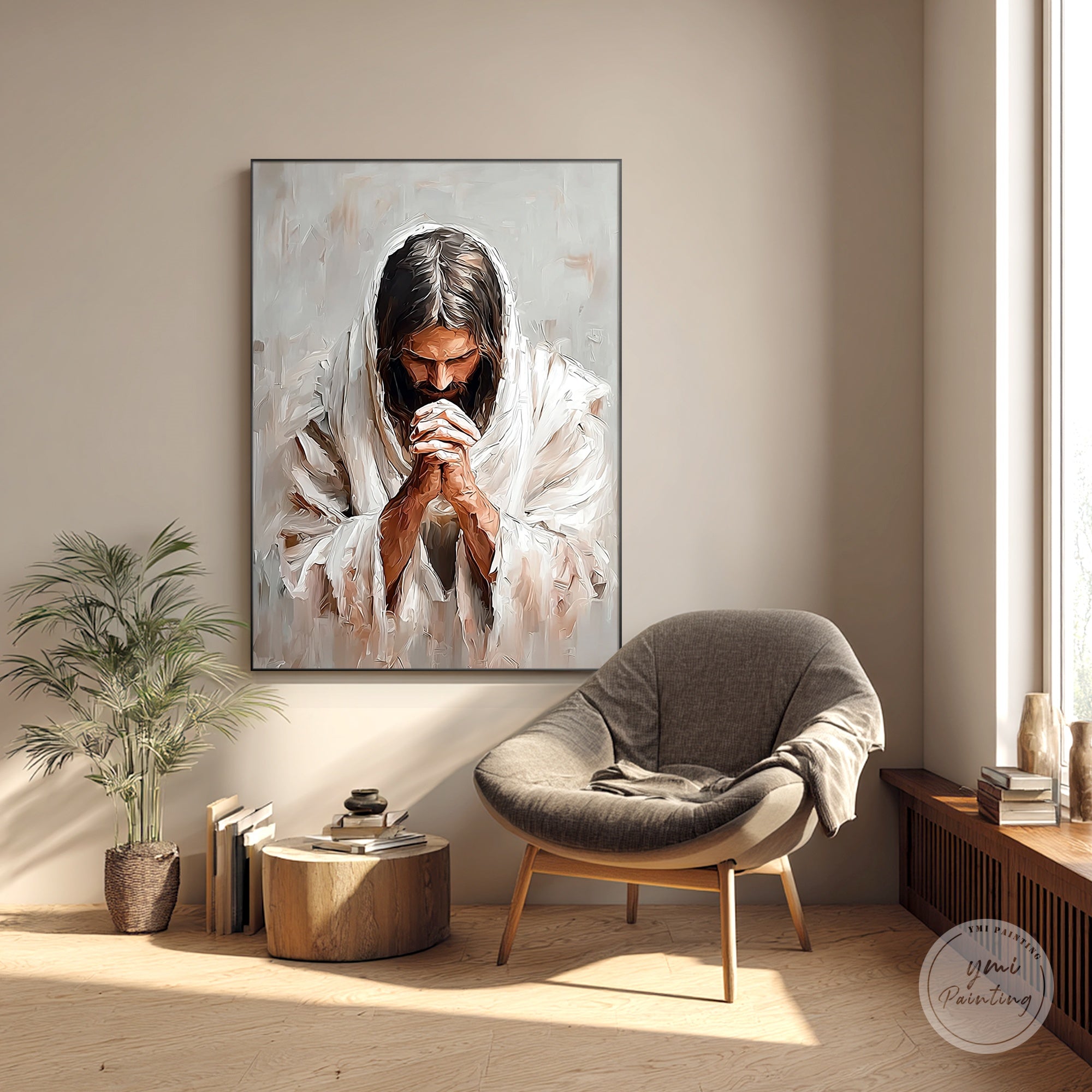 arte cristã de parede jesus a rezar tela