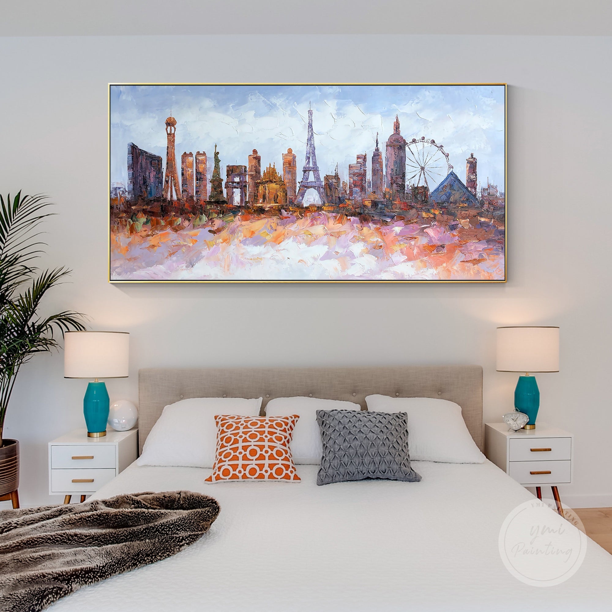 Las Vegas skyline oil painting with abstract design, perfect for urban and contemporary home decor.
