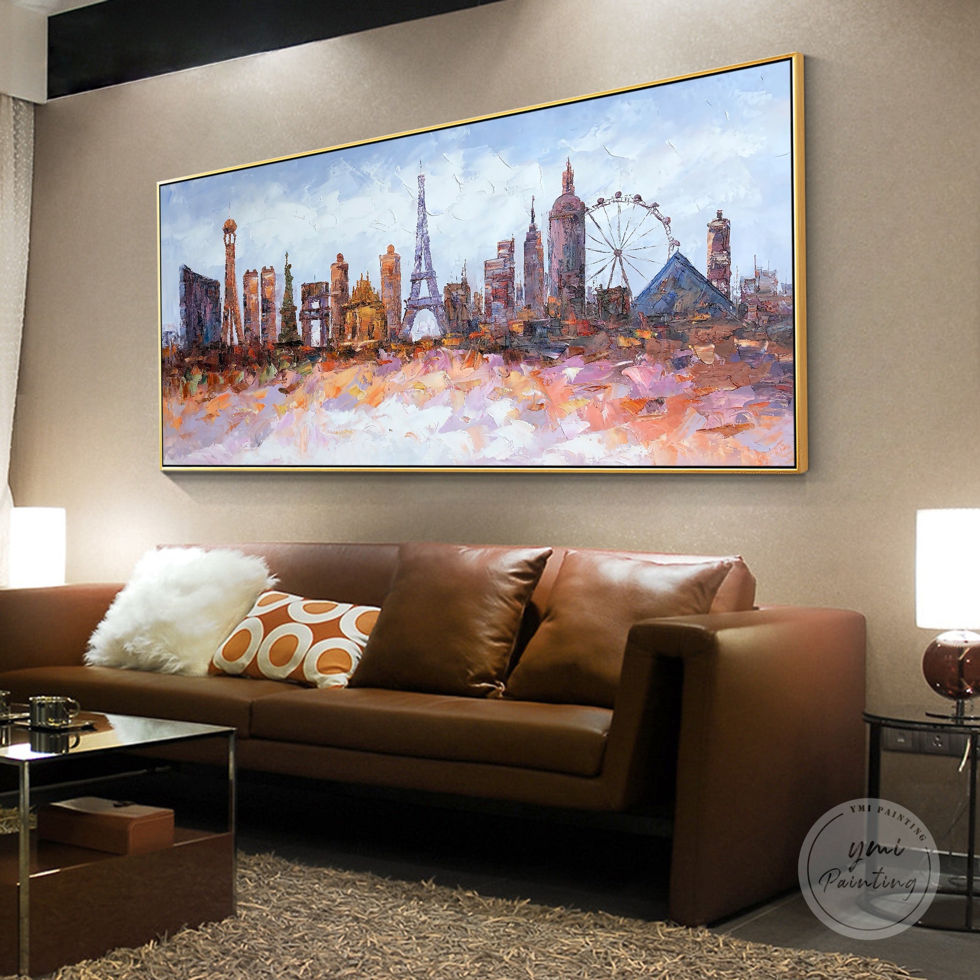 Textured cityscape of Las Vegas, created with abstract strokes and vibrant hues, bringing the city to life.