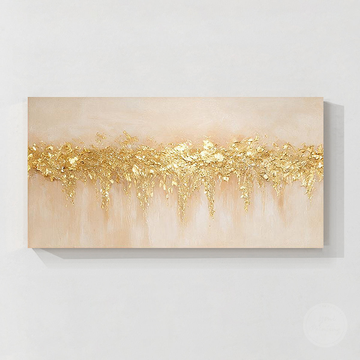 Horizontal textured wall art in champagne gold, cream, beige, and soft taupe.