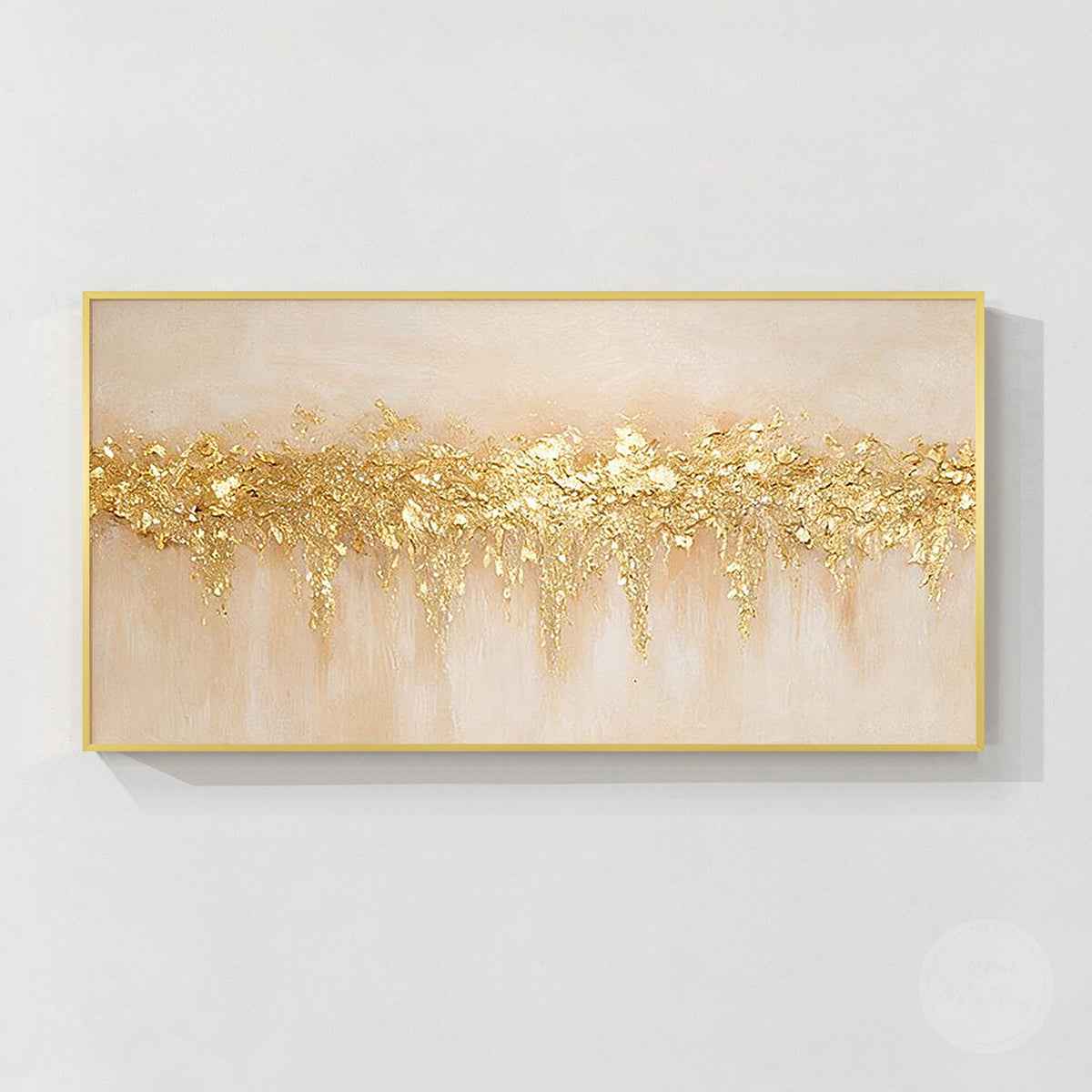 Champagne gold textured abstract wall art on a warm beige and ivory background.