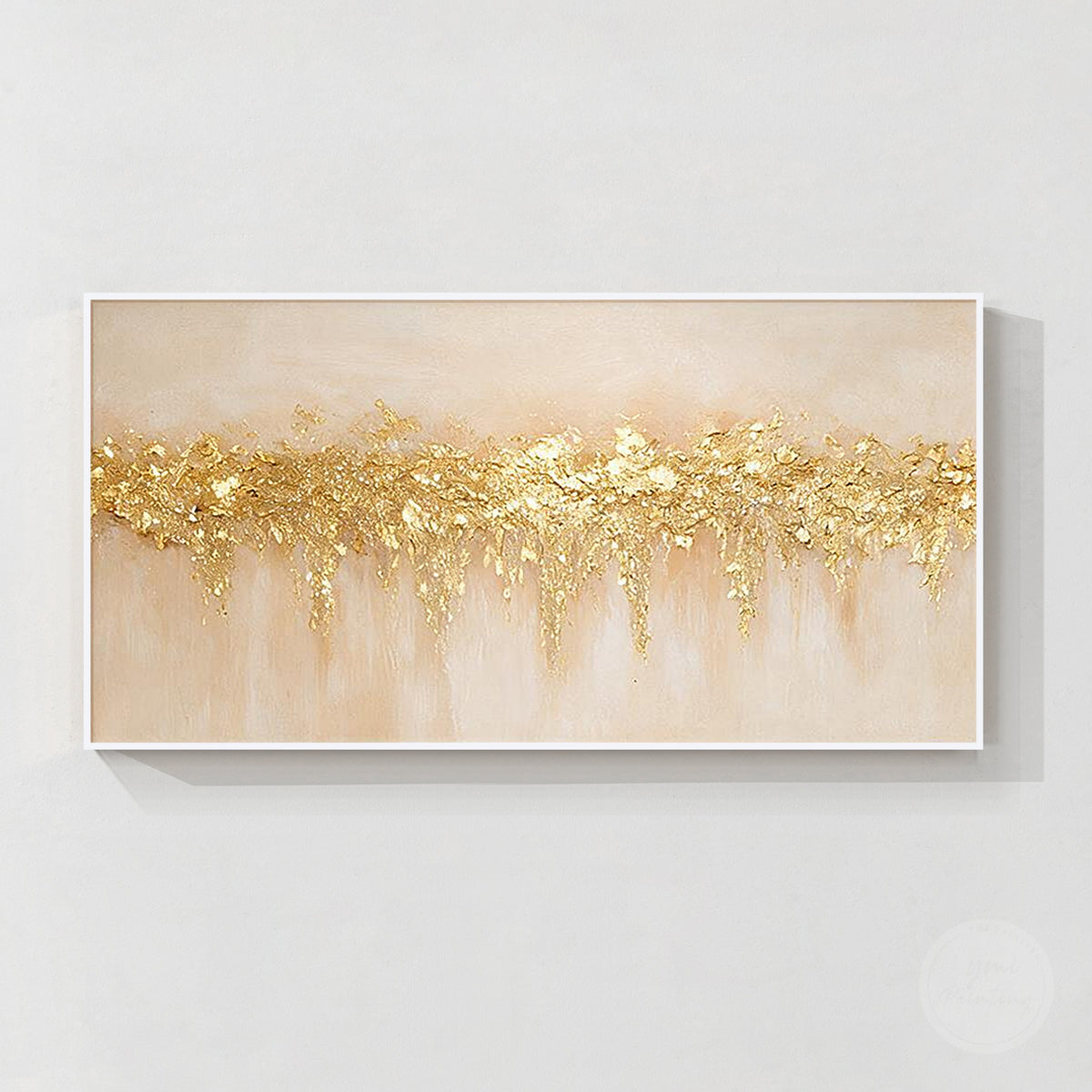 Horizontal textured wall art in champagne gold, cream, beige, and soft taupe.