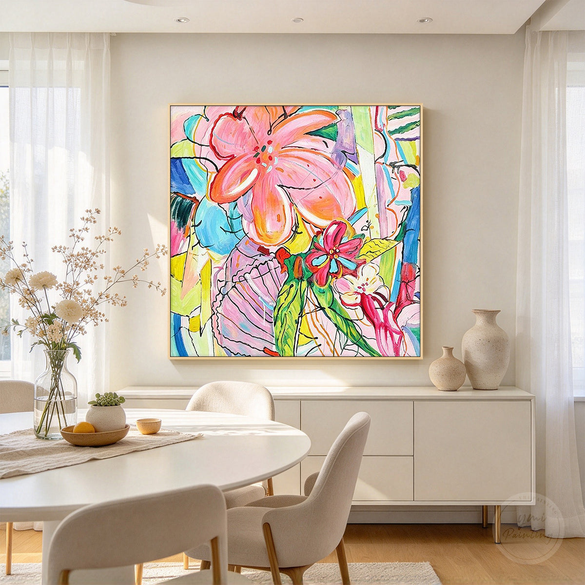 Modern flower wall art inspired by colorful garden landscapes