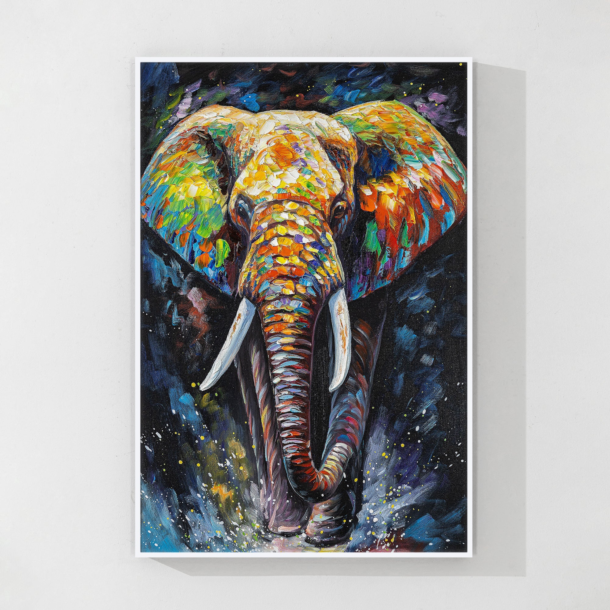 Modern elephant artwork with pop-art colors, perfect for contemporary homes