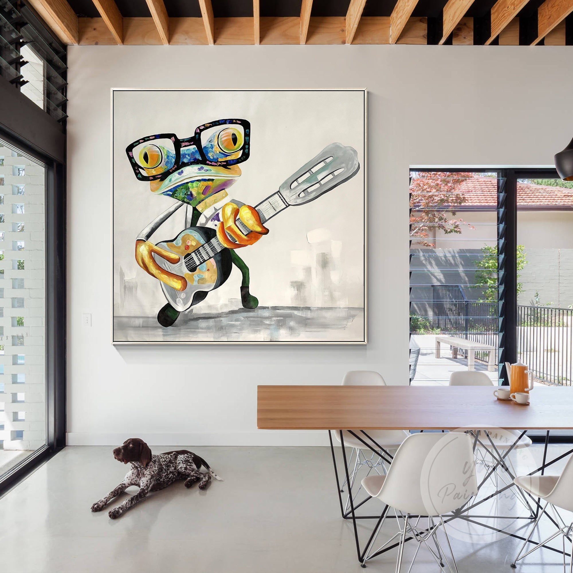 Playful animal canvas painting of a quirky frog