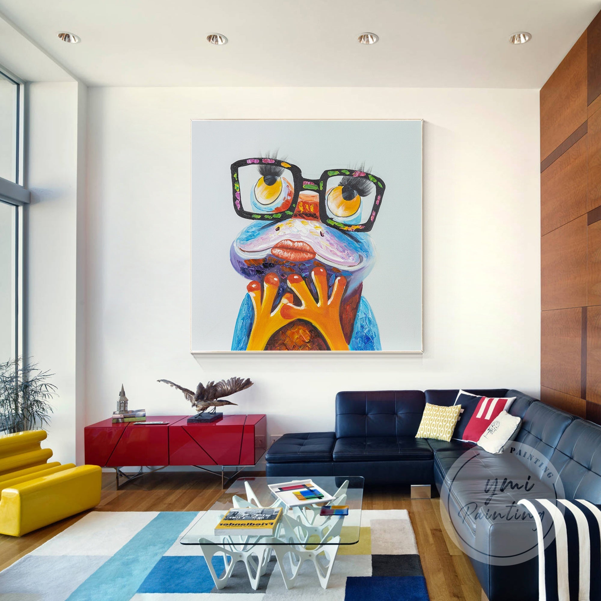 Funny colorful frog painting with glasses