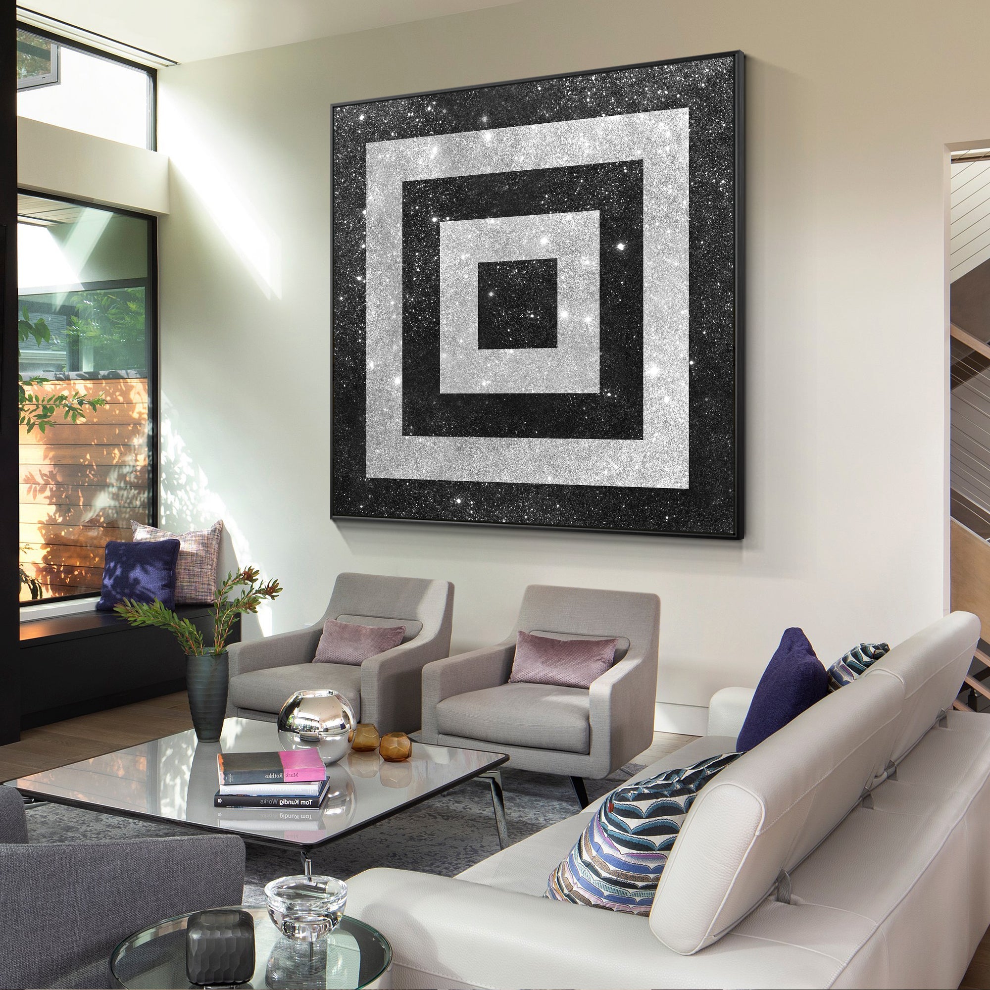 Contemporary abstract wall art inspired by layered square forms