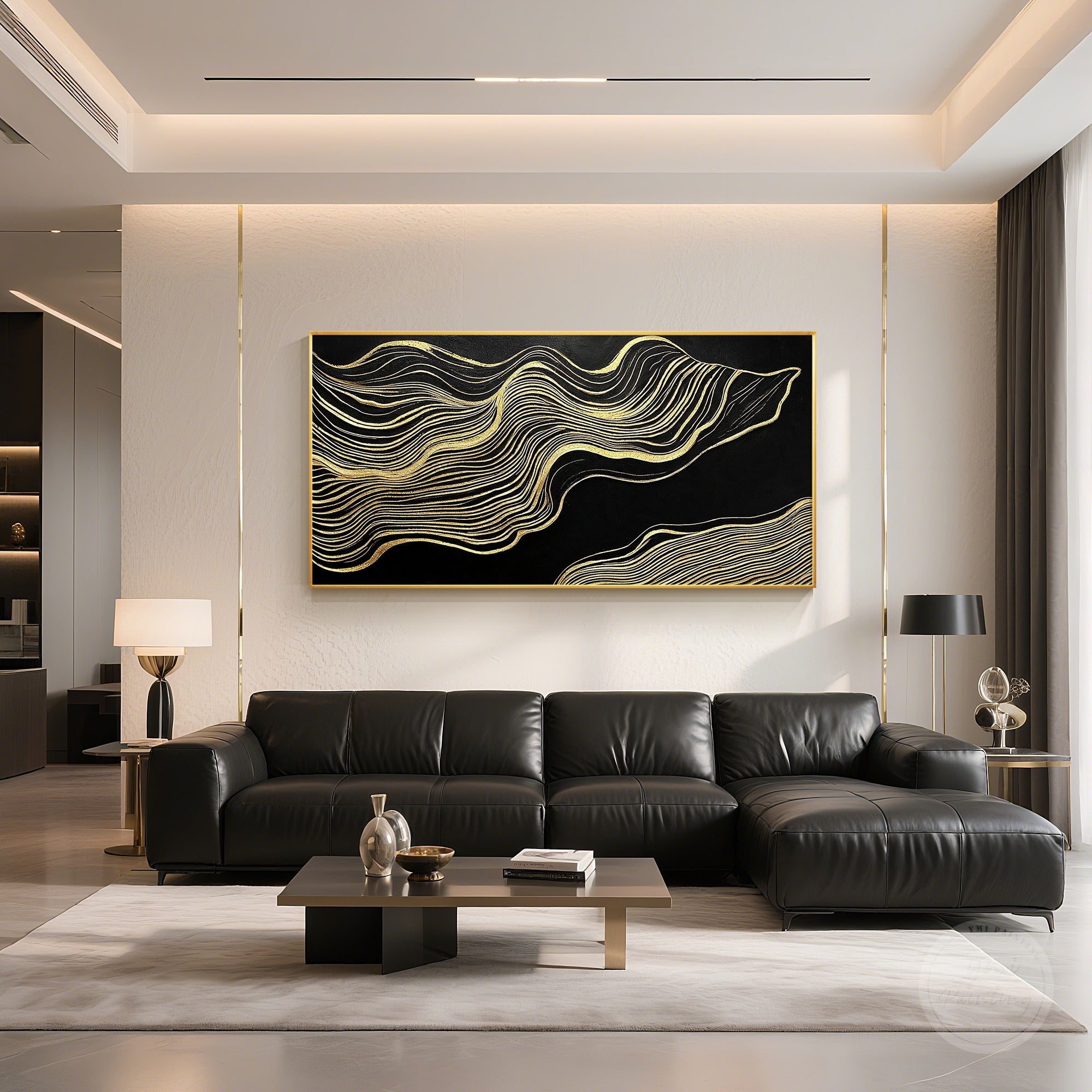 Luxury metallic gold line abstract artwork