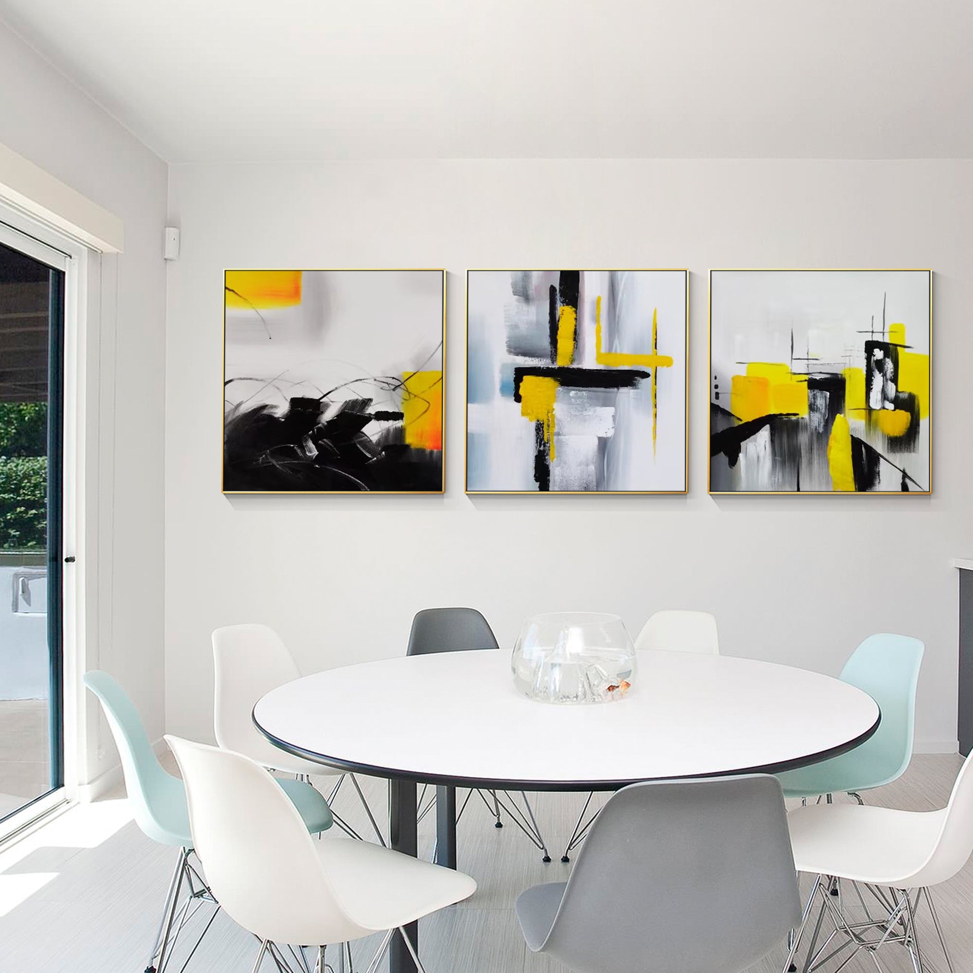 Contemporary Black and Yellow Abstract Artwork Set