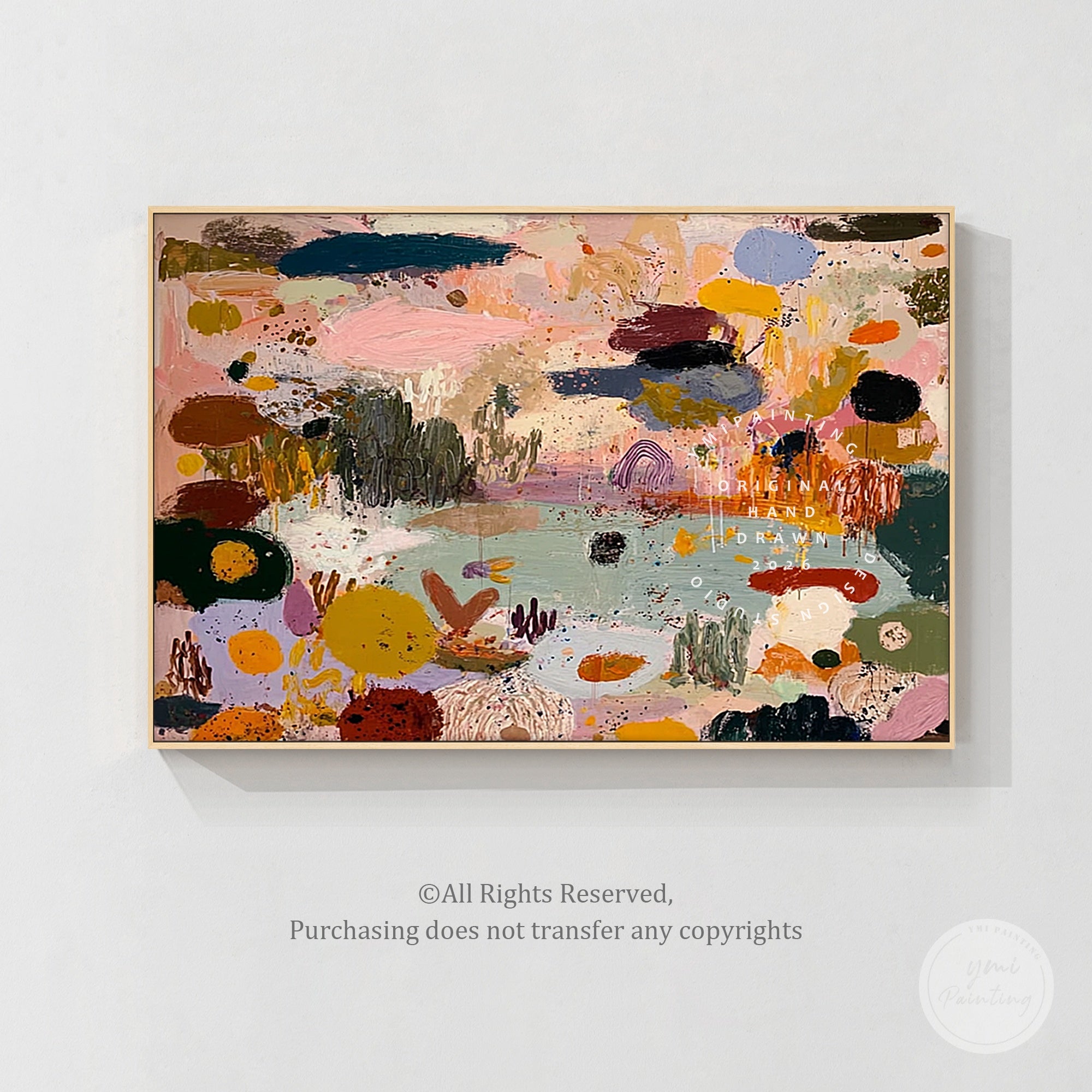 Colorful abstract canvas painting with bold multicolor brushstrokes