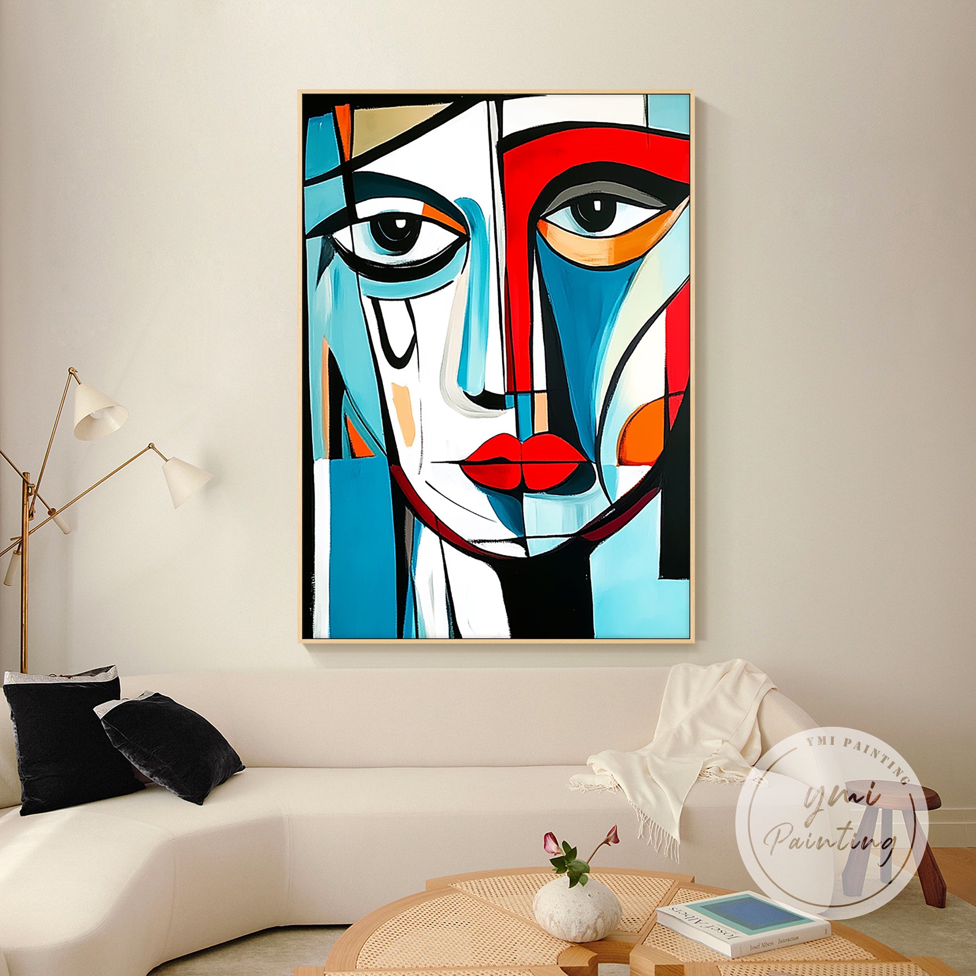 Cubism inspired modern face artwork for living room wall décor