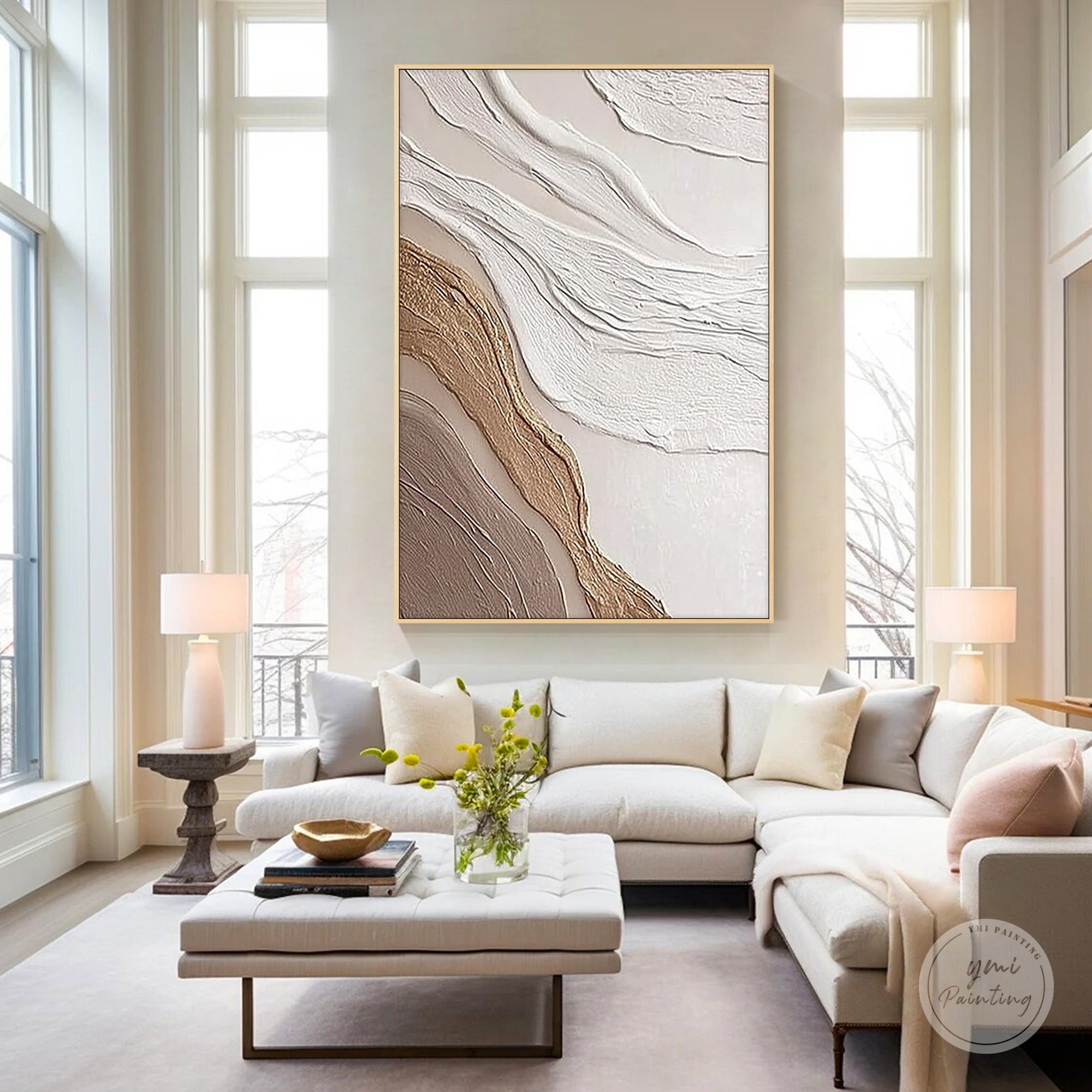 Modern neutral abstract artwork with layered design