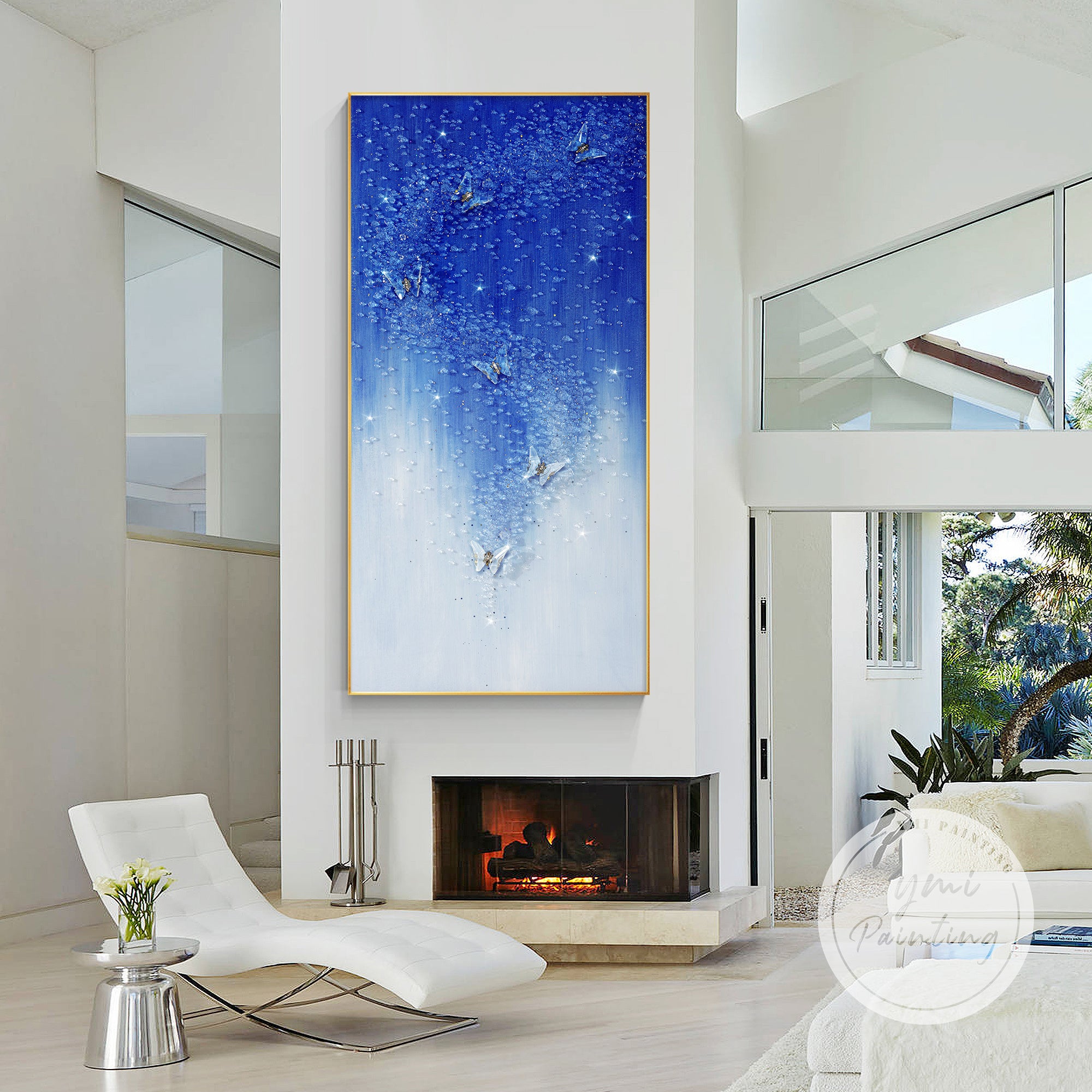 Contemporary blue resin art for office decor