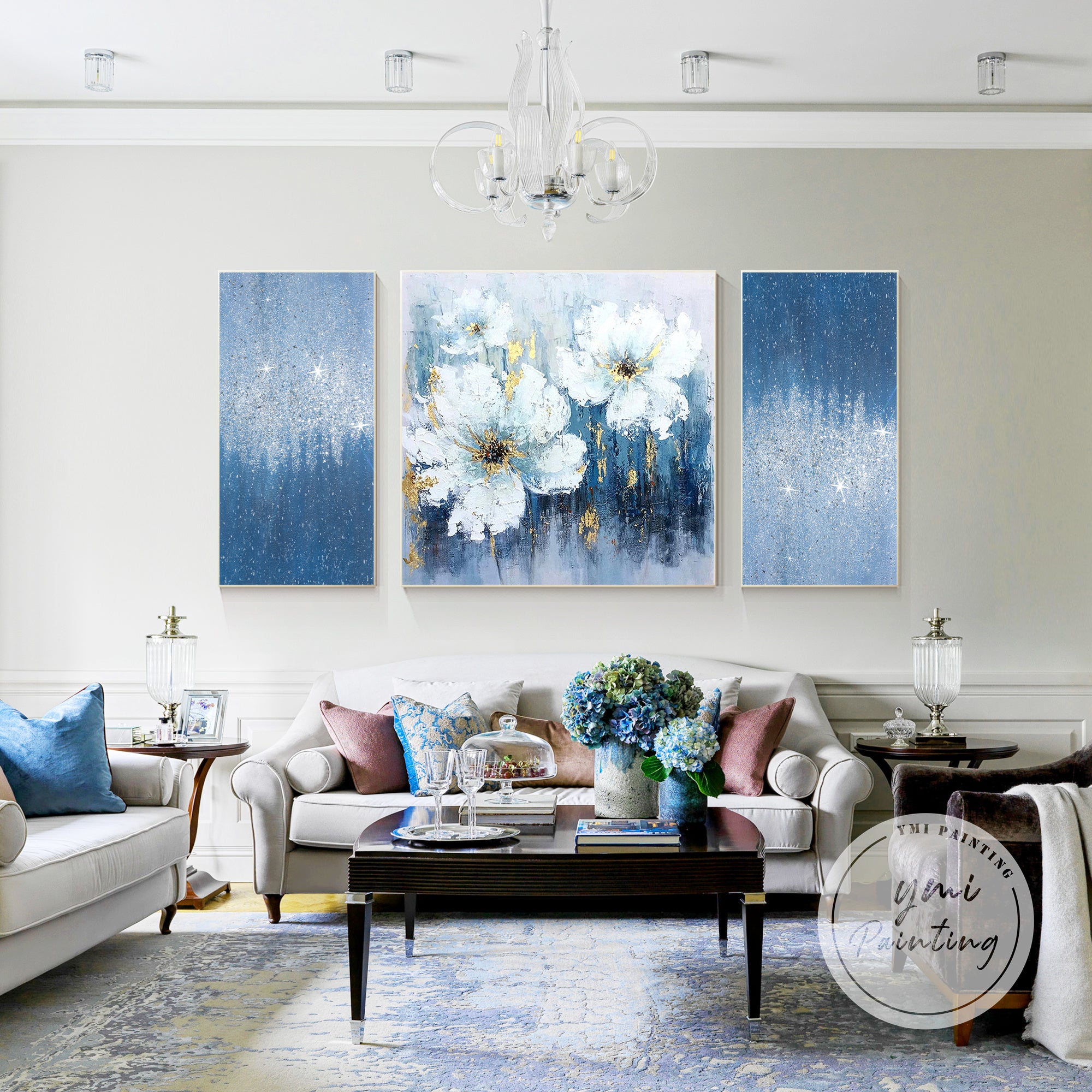 Elegant floral canvas set for office decor