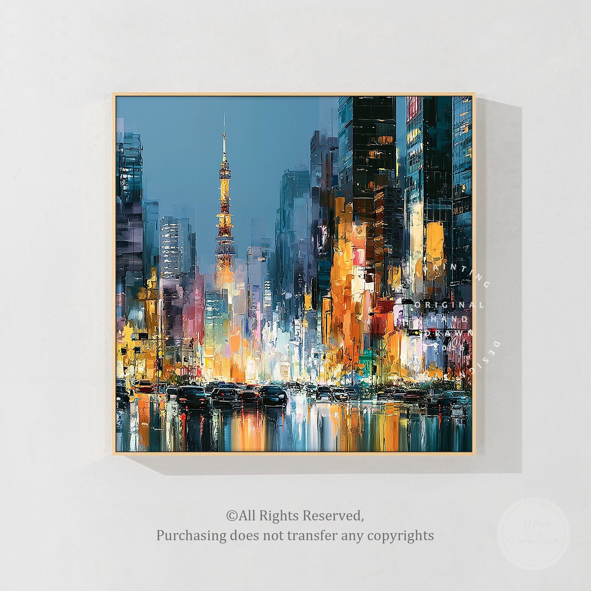 Tokyo Tower skyline wall art with illuminated city buildings