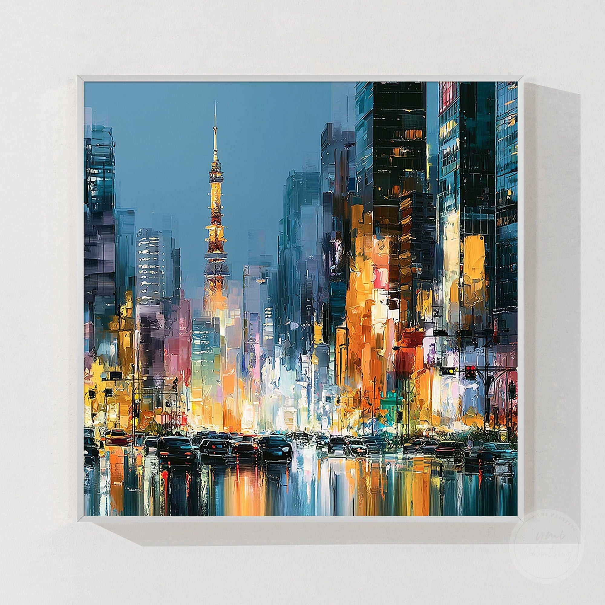 Tokyo Tower skyline wall art with illuminated city buildings