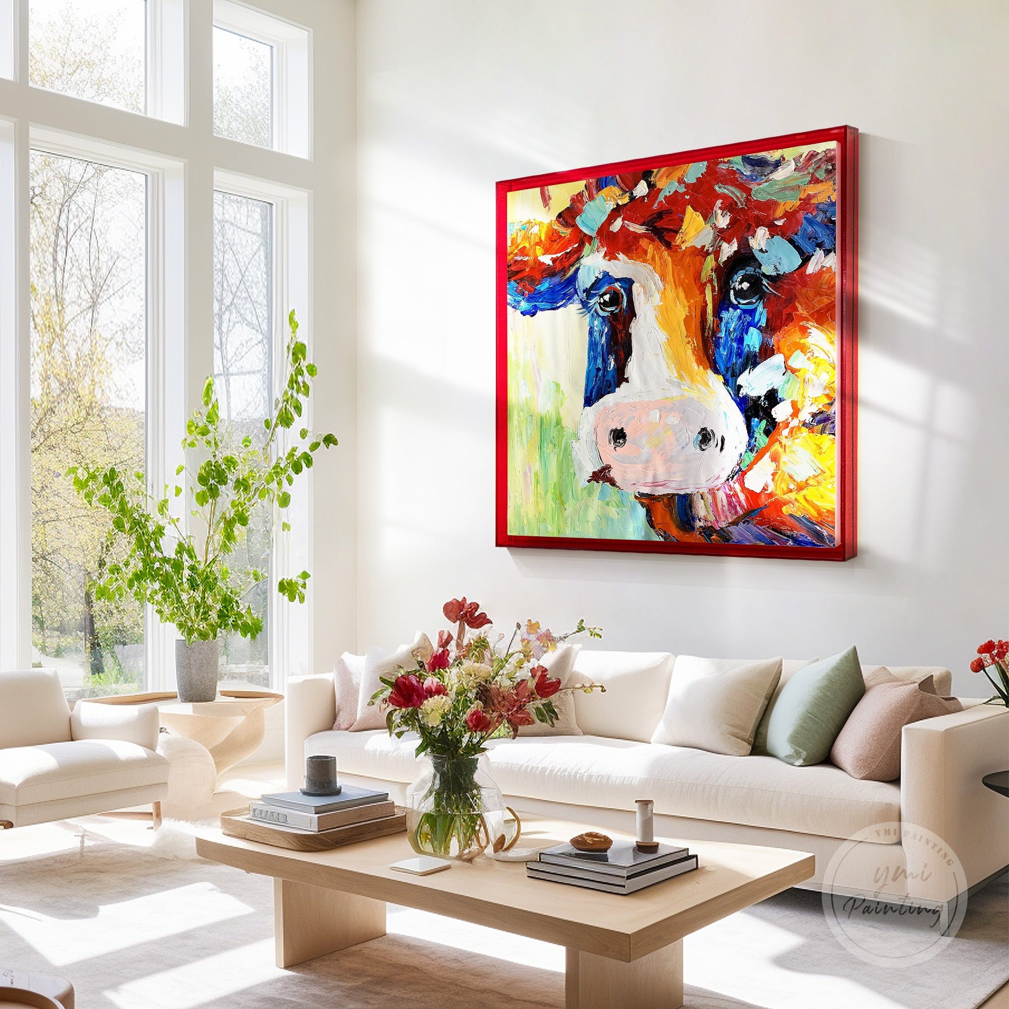 Original cow artwork on canvas, perfect for farmhouse, modern, or eclectic interiors.