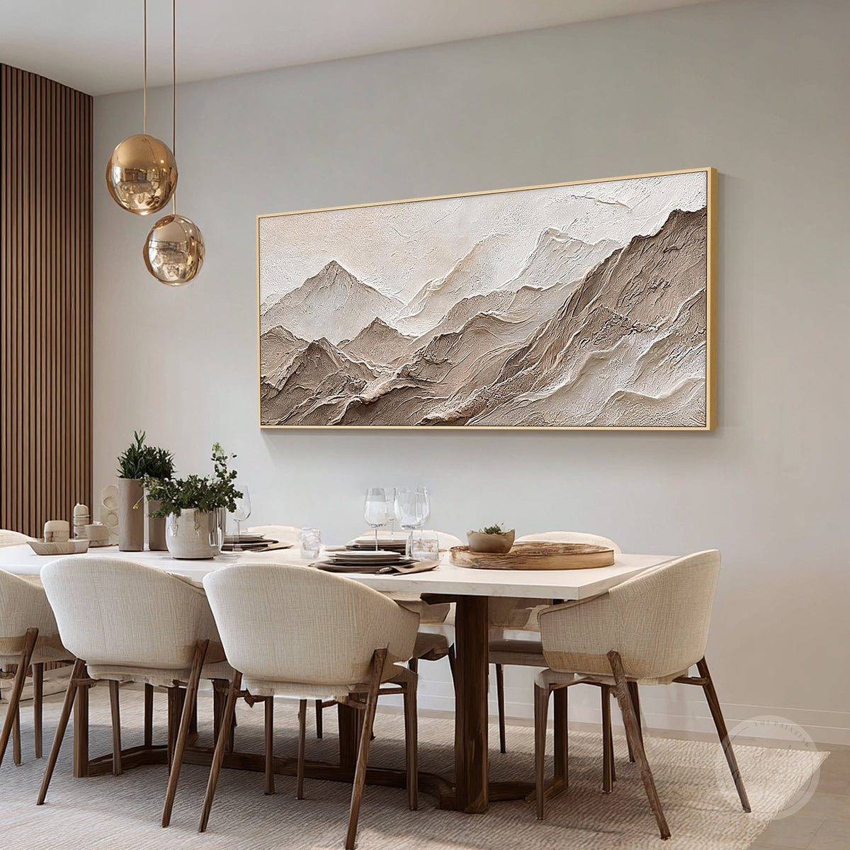 Organic mountain artwork in neutral earthy tones