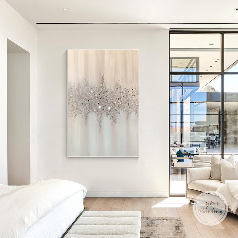 Soft pastel wall art with crushed glass, glitter, and foil accents