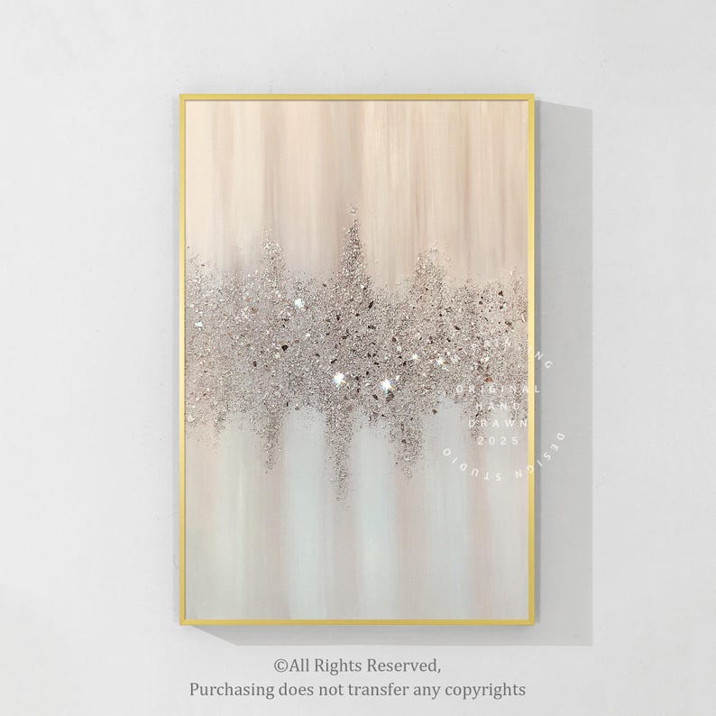 Abstract artwork with crushed glass and glittering silver details