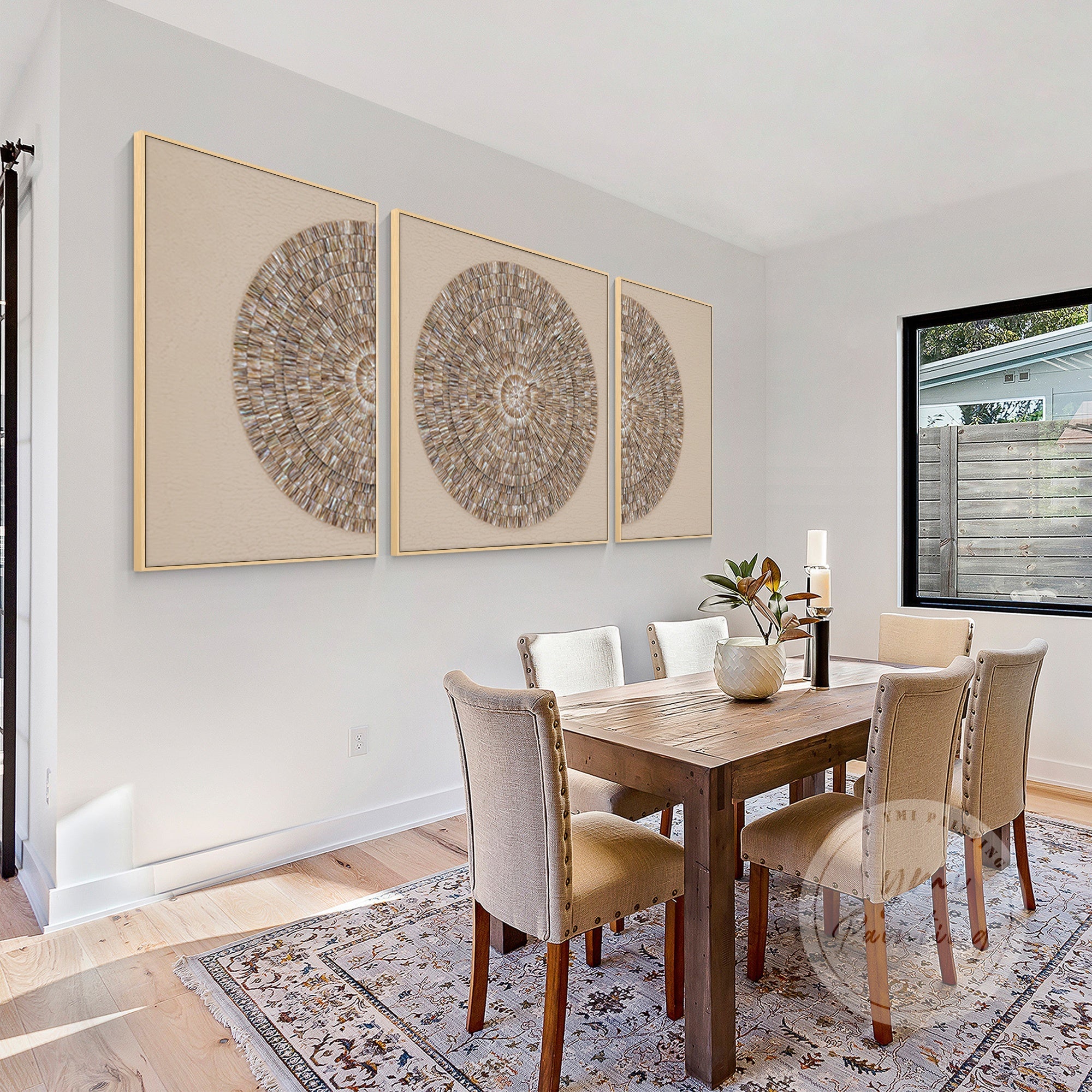 Elegant oyster wall art set, combining shine and organic design.