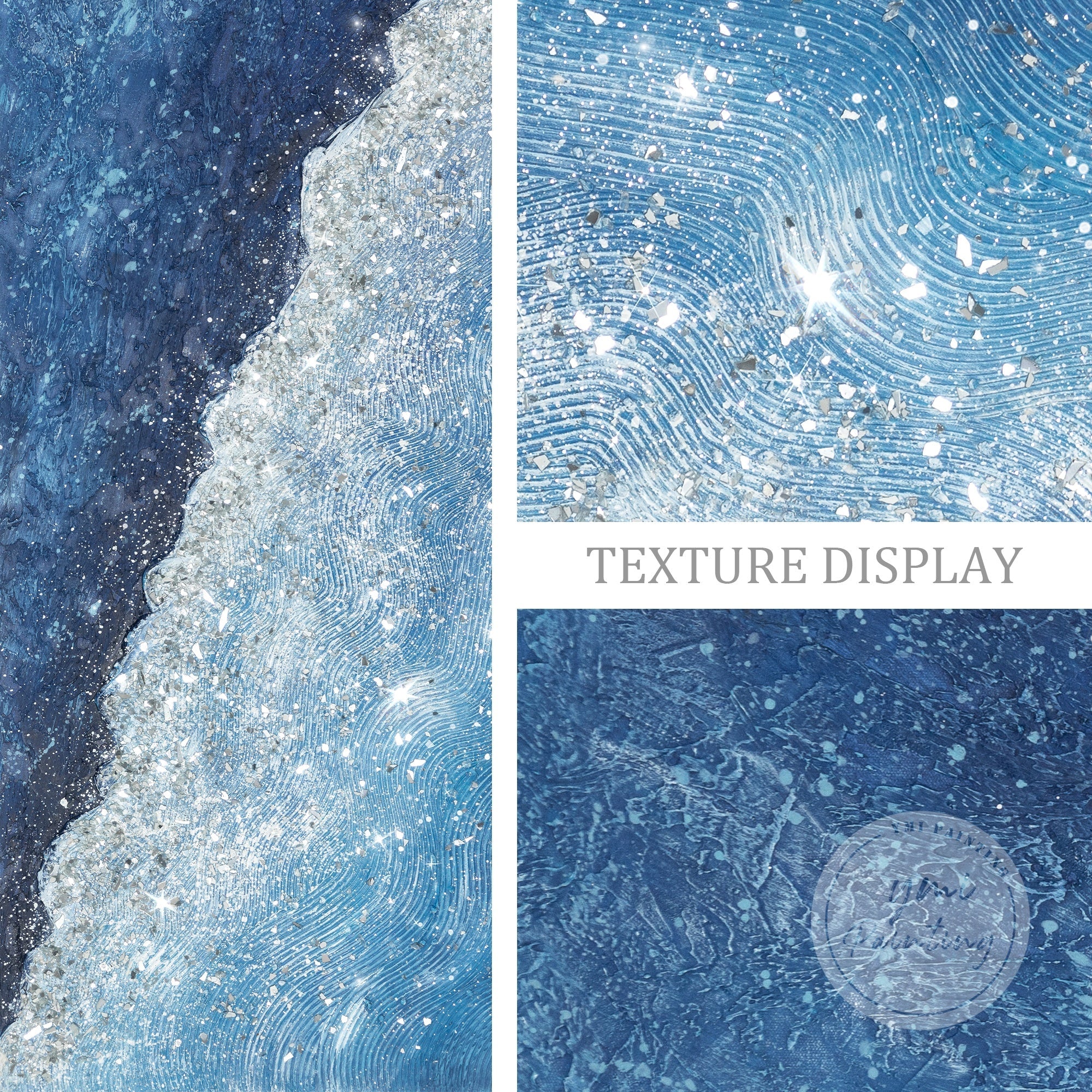 dynamic ocean wave art with crushed glass details
