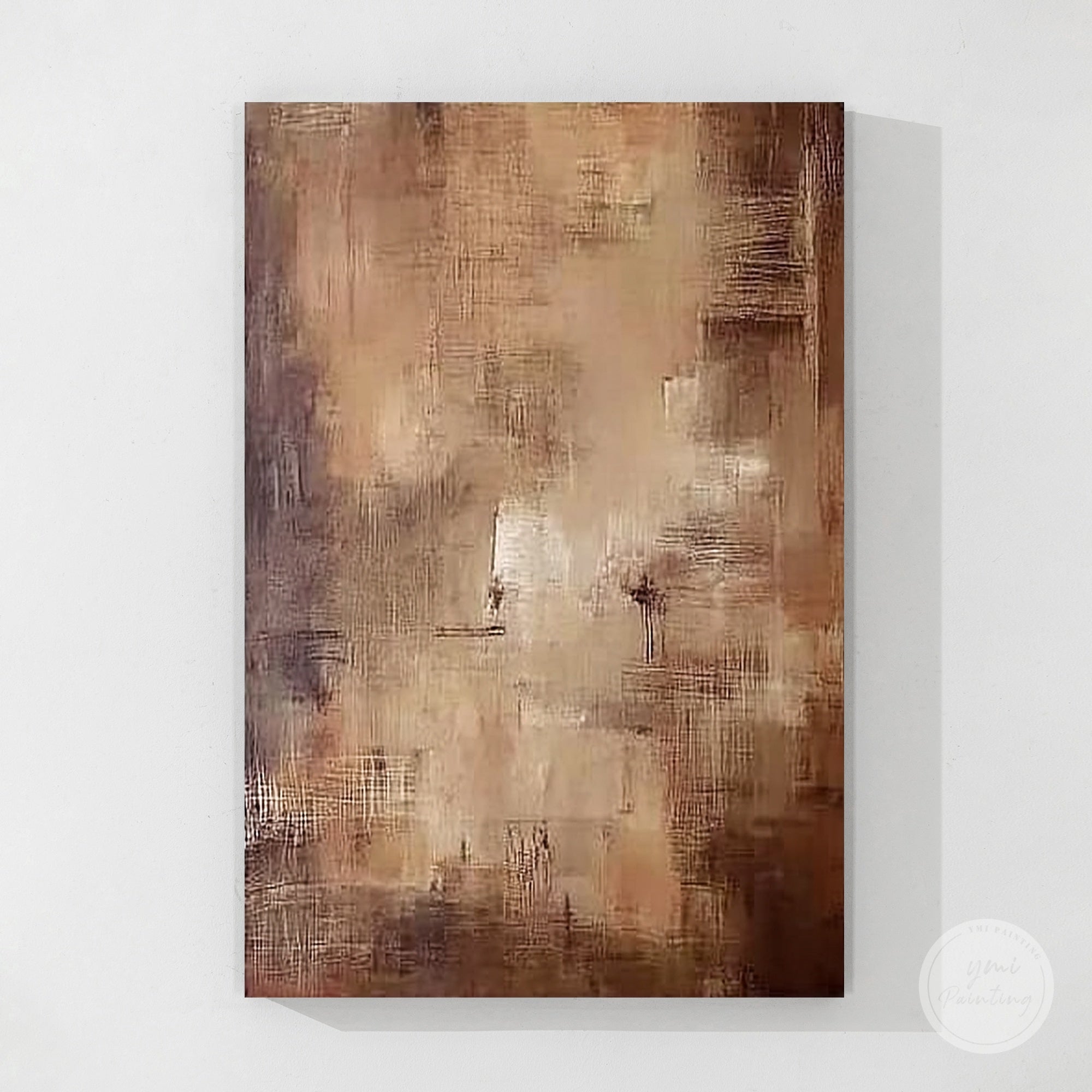 Minimalist warm tone canvas painting with layered brush texture