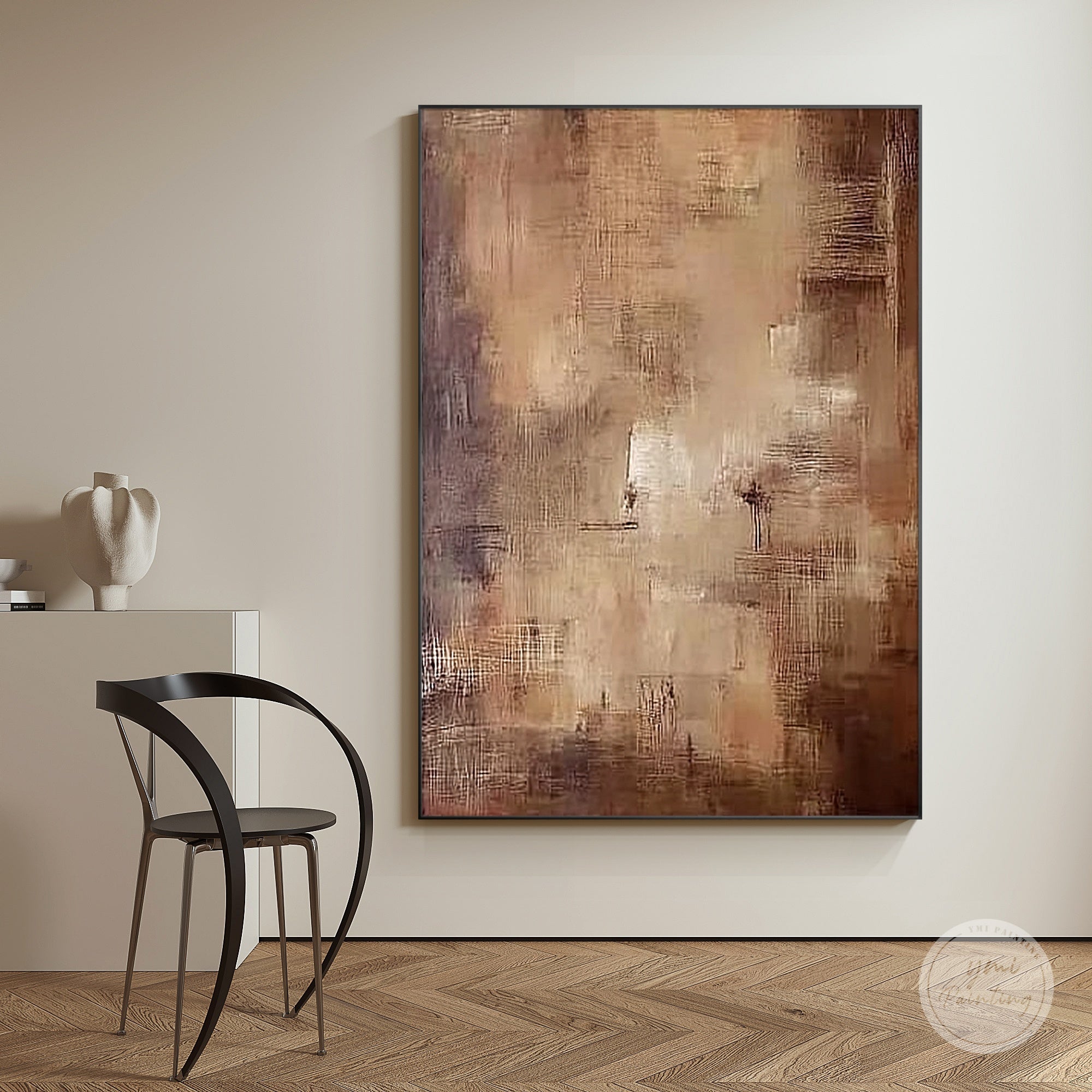Neutral tone abstract wall decor with soft texture details