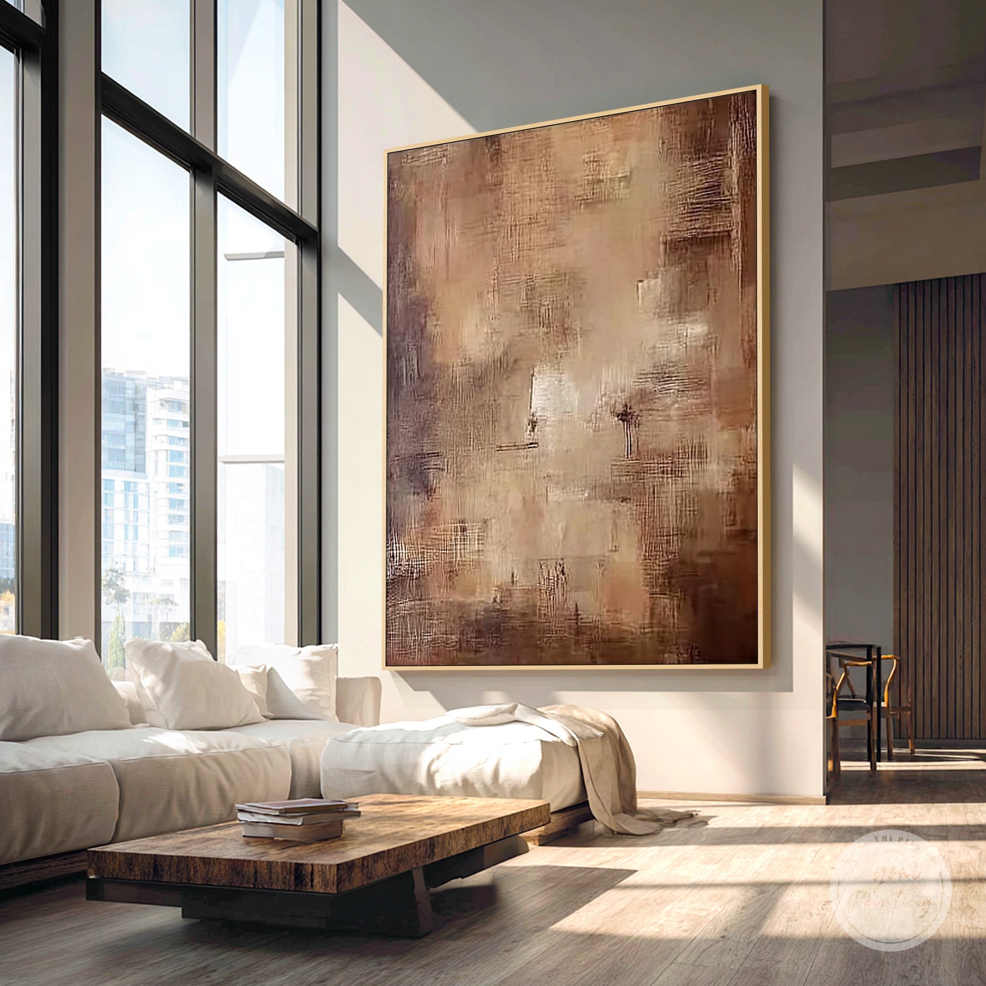 Brown abstract textured wall art with neutral earthy tones