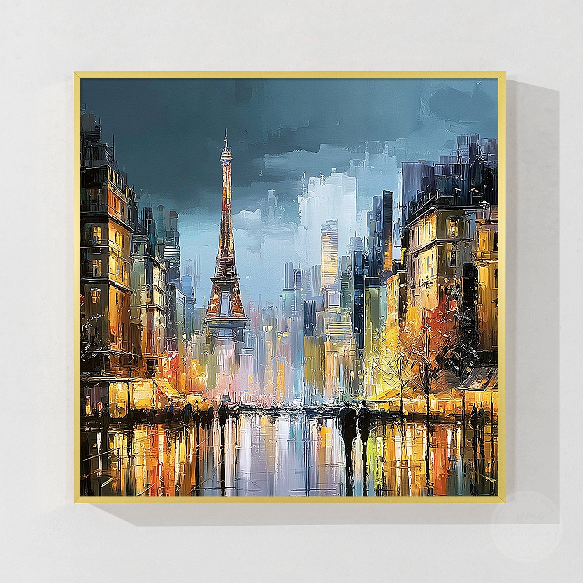 Paris Eiffel Tower cityscape wall art with illuminated architecture