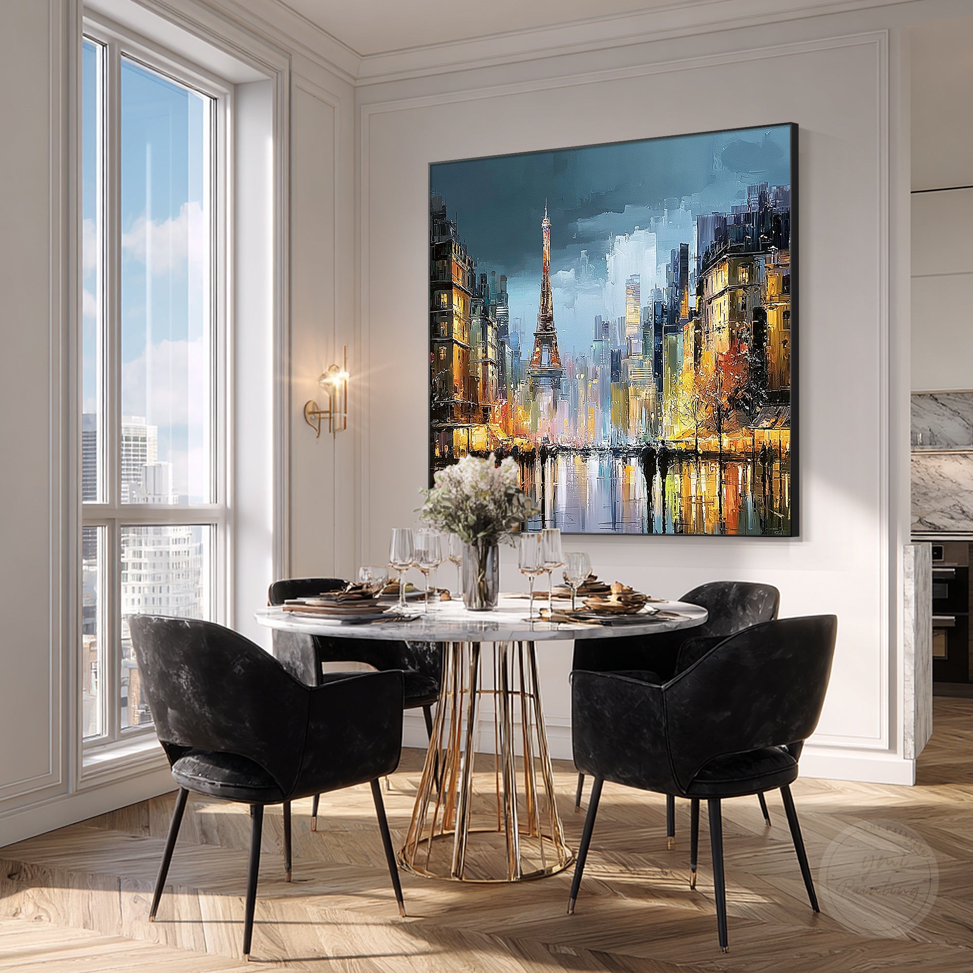 Contemporary Paris skyline painting with Eiffel Tower