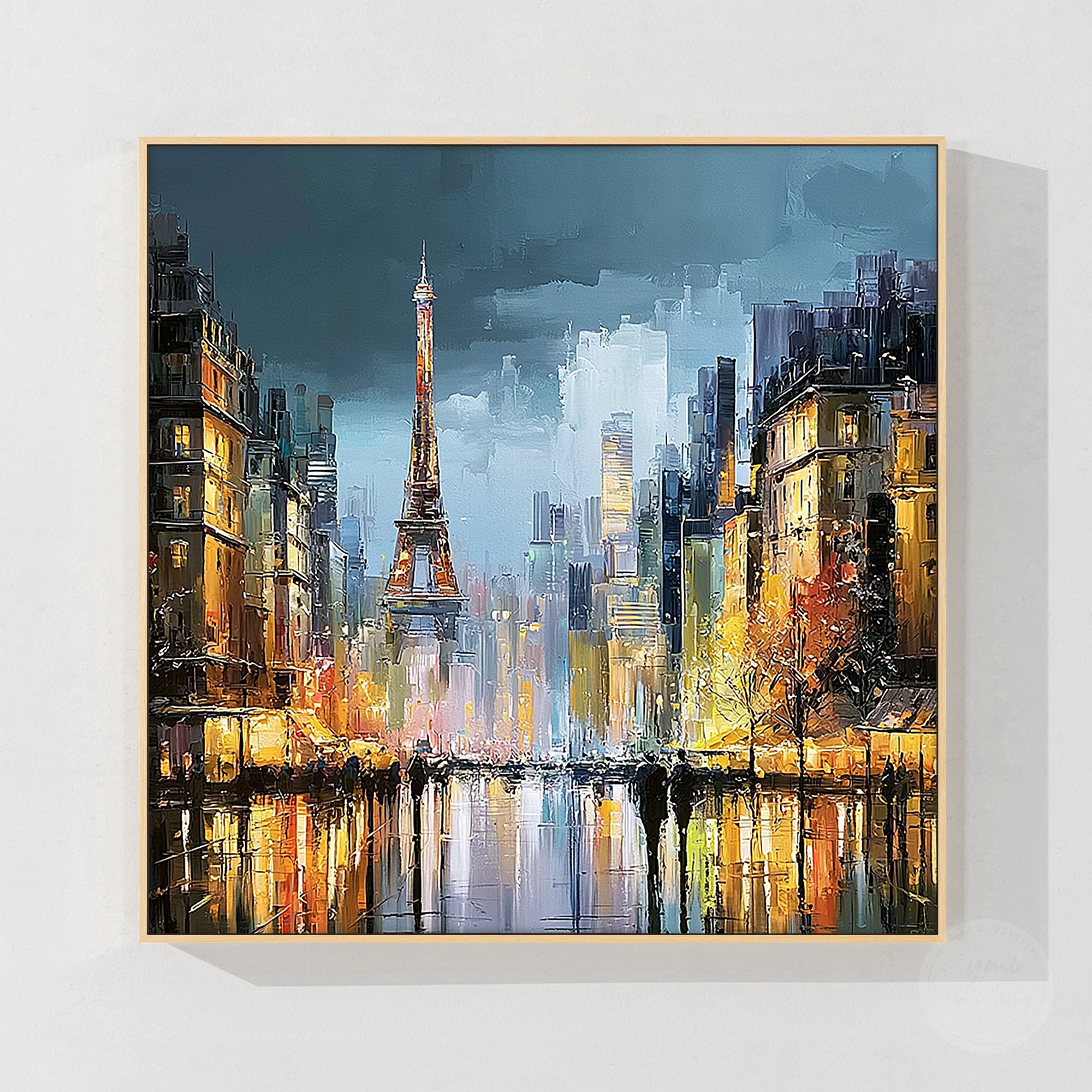 Paris Eiffel Tower cityscape wall art with illuminated architecture