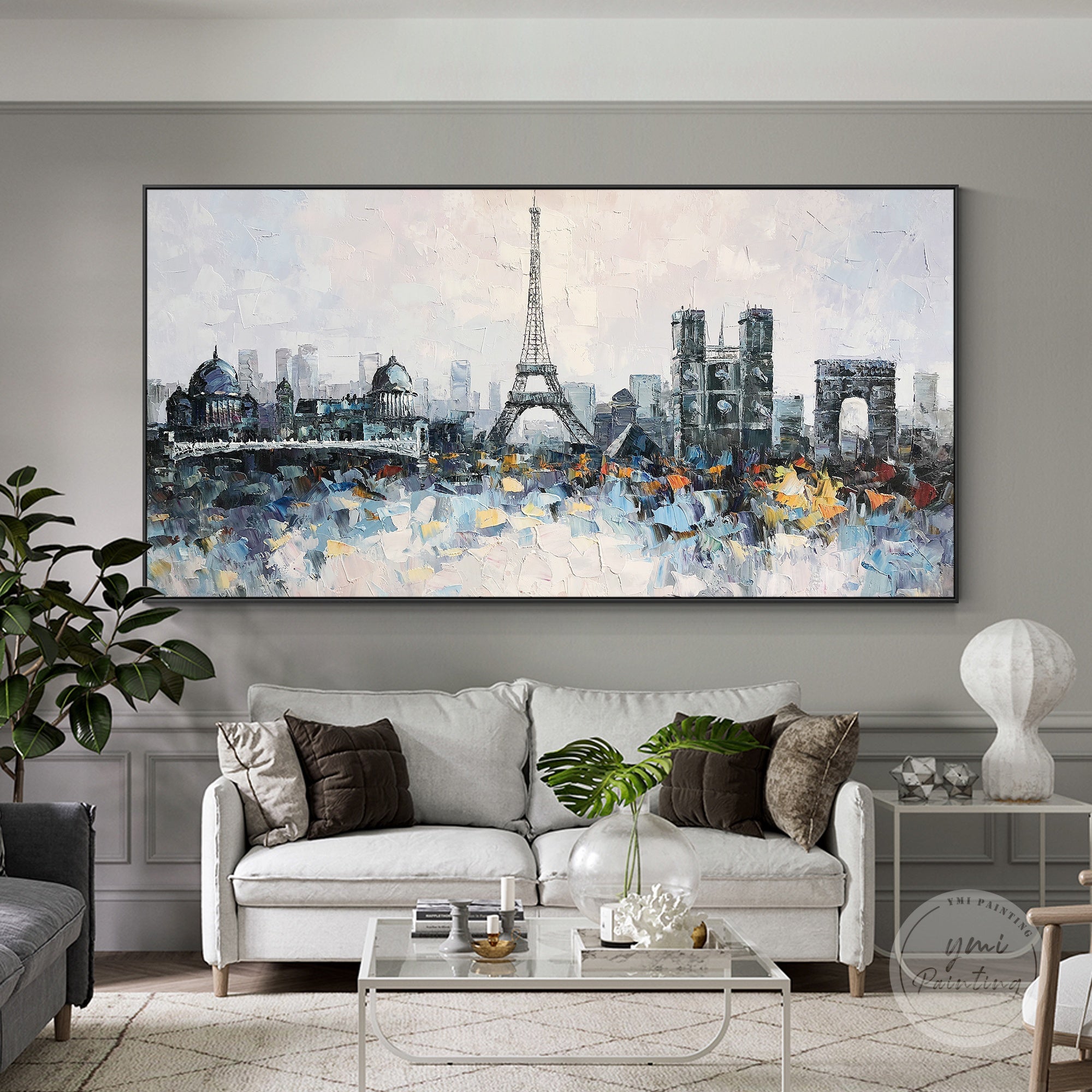 Textured Eiffel Tower oil painting with bold palette knife strokes, bringing the essence of Paris to life.