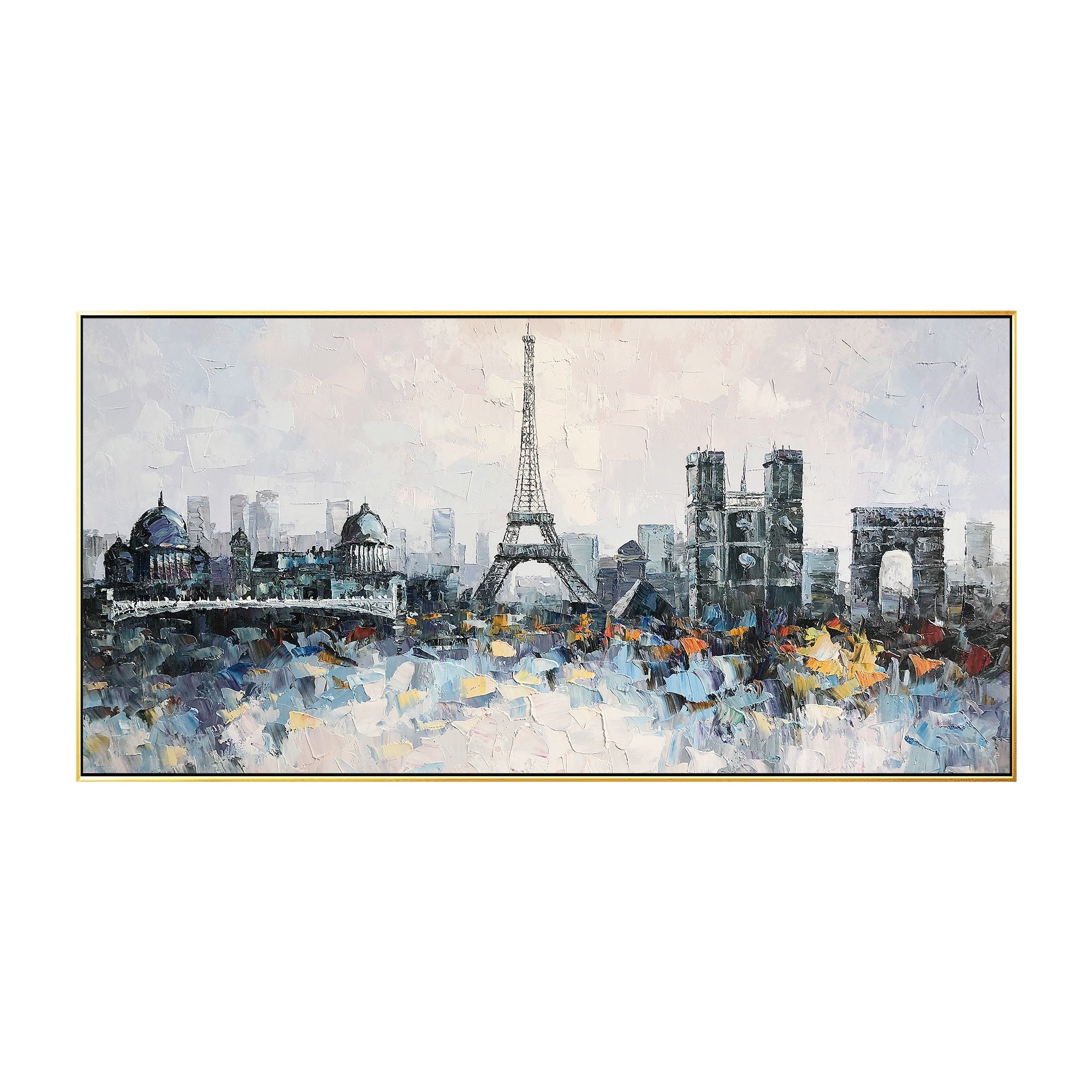Textured oil painting of the Eiffel Tower, capturing the romance and elegance of Paris with vivid colors.