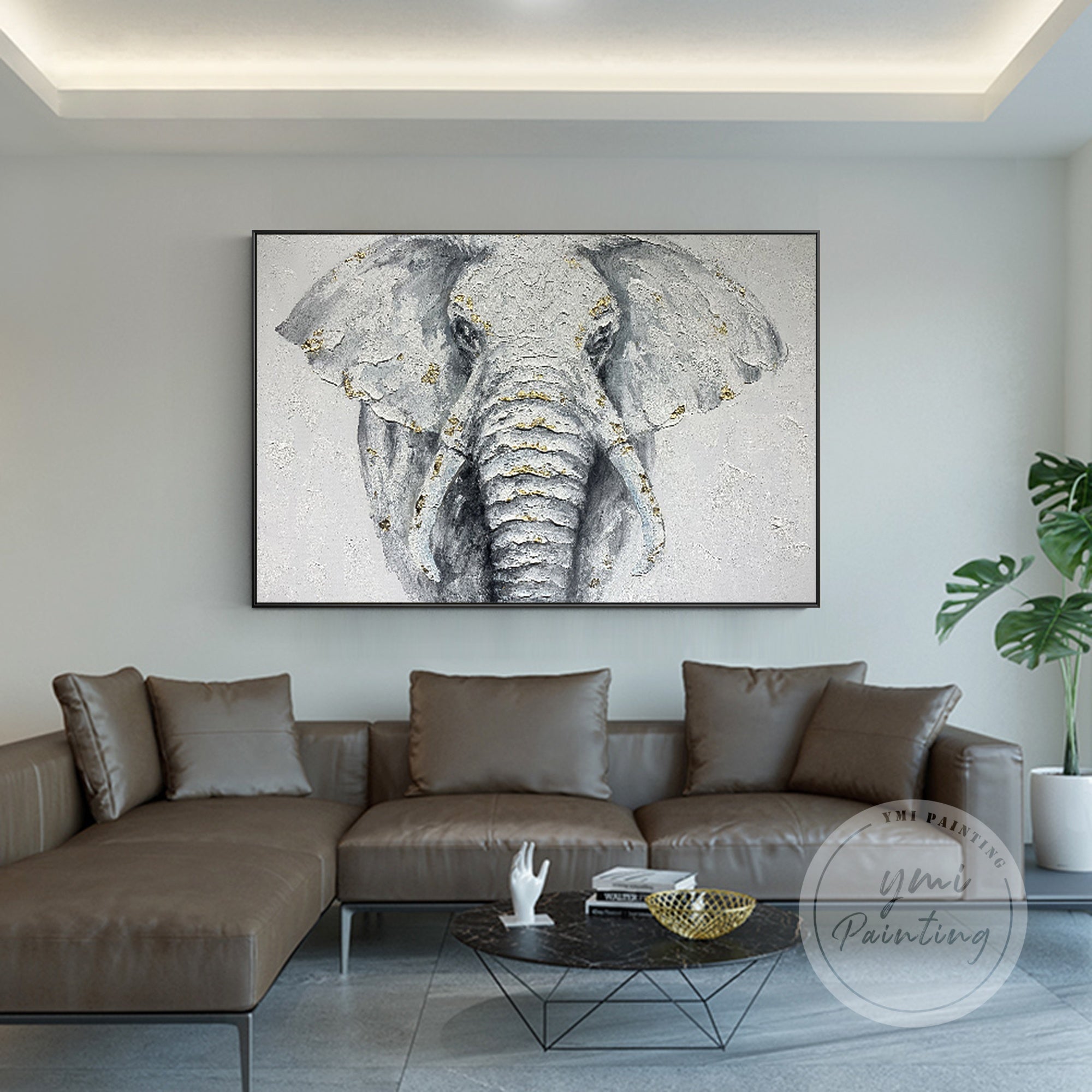 Hand-Painted Elephant Wall Decor with an abstract artistic interpretation, ideal for modern homes seeking a unique focal point.