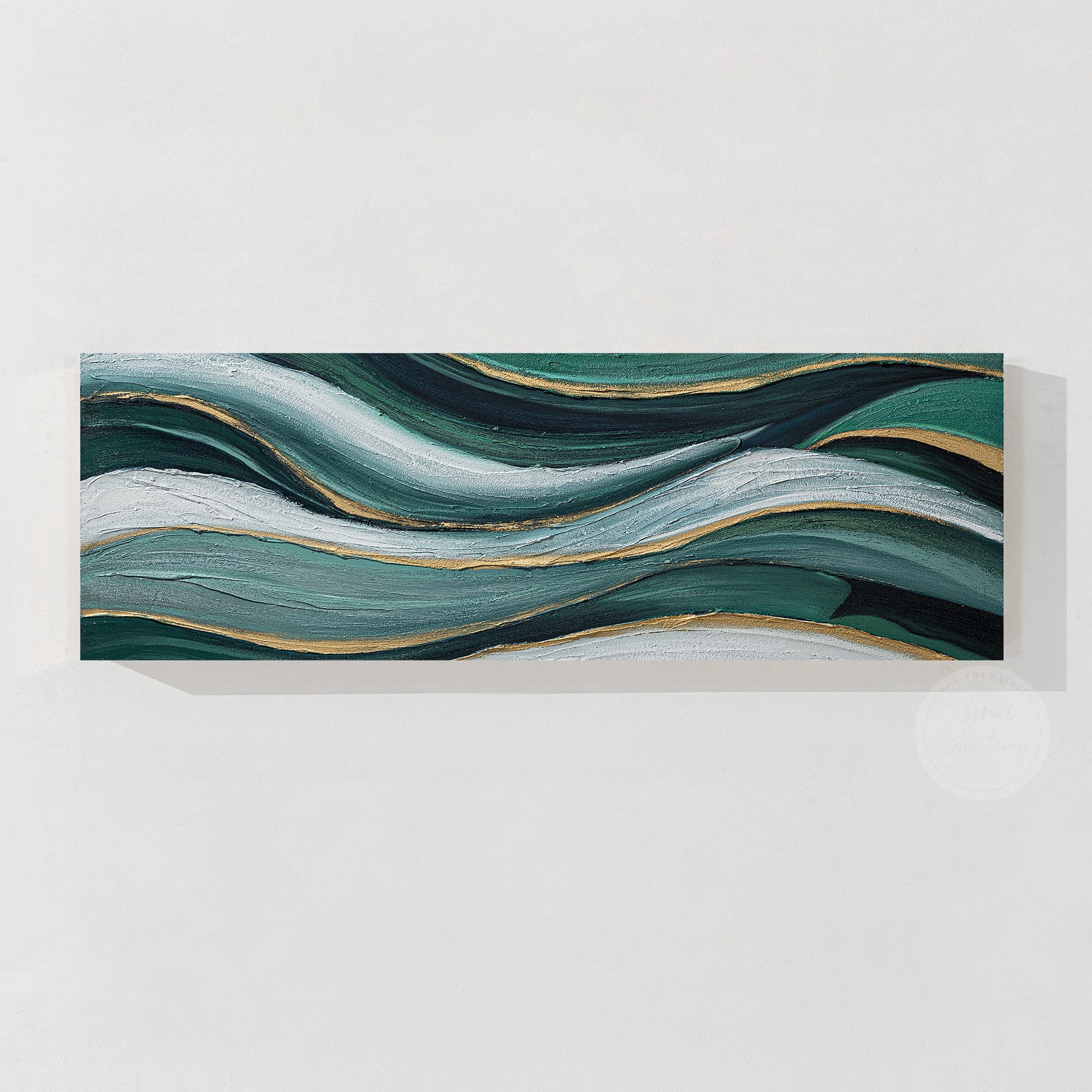 Textured emerald painting with vibrant green tones and contemporary artistic composition