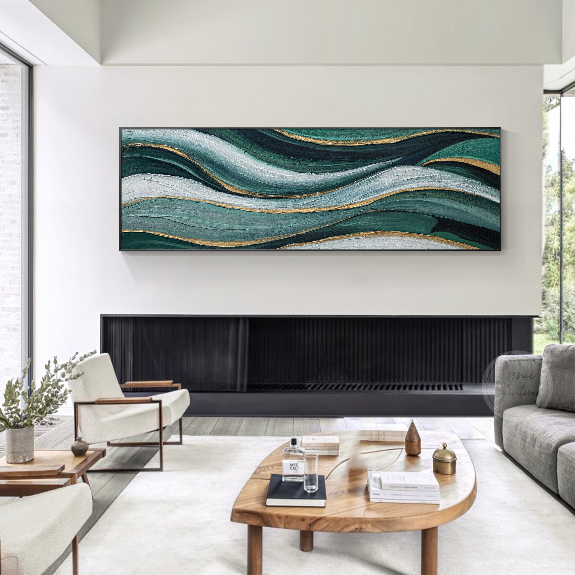 Handmade emerald green textured wall art with contemporary abstract design