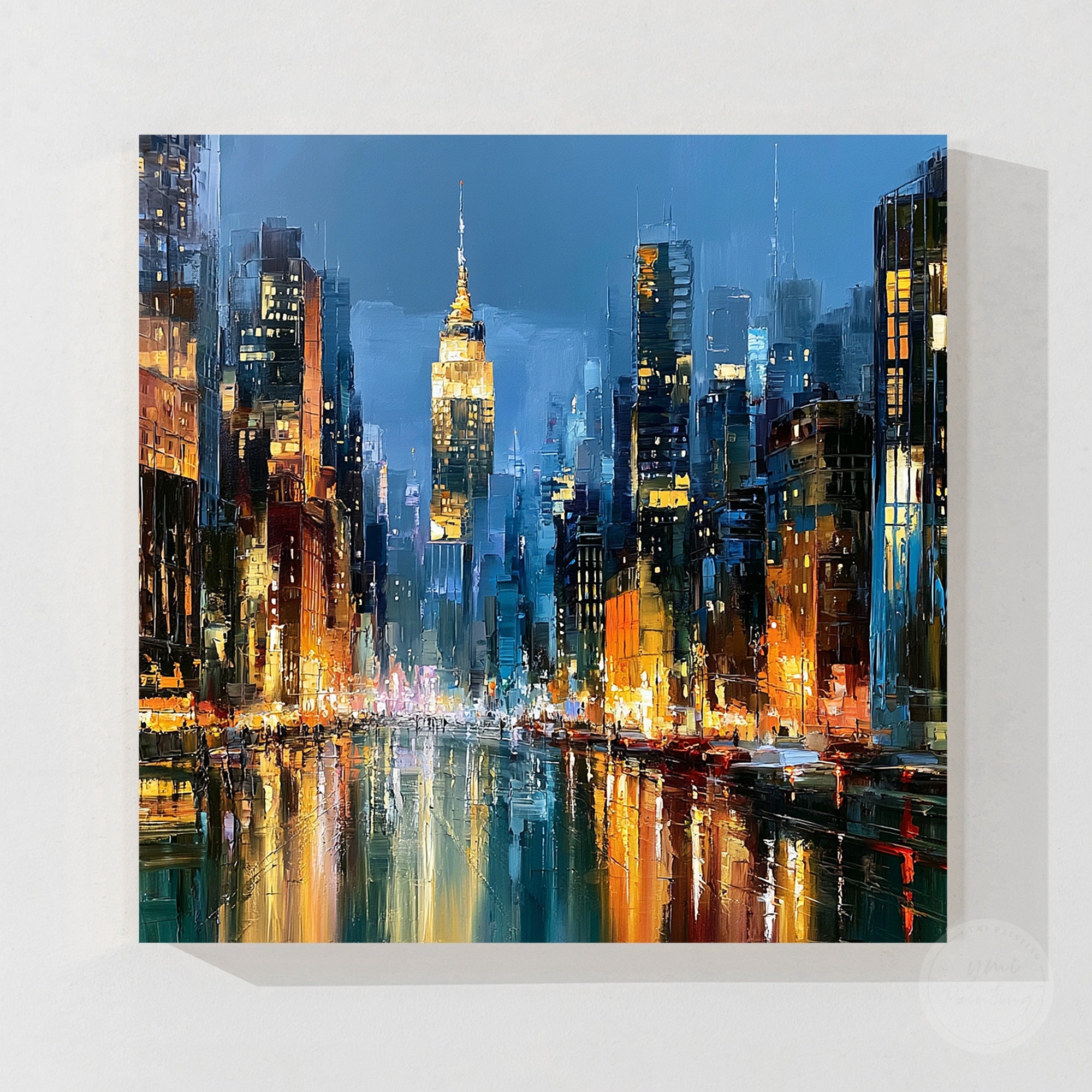 NYC cityscape canvas artwork at night