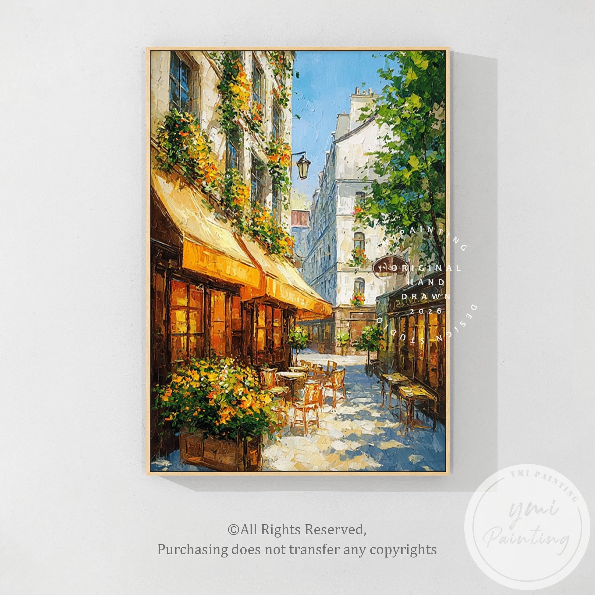 Textured urban landscape canvas with historic buildings